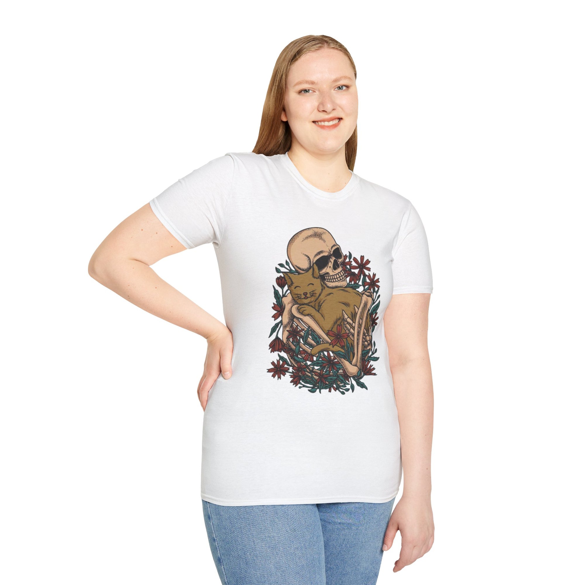 Skeleton Floral Unisex T-Shirt, Cute Grunge Tee, Quirky Halloween Shirt, Casual Everyday Wear, Unique Graphic Top