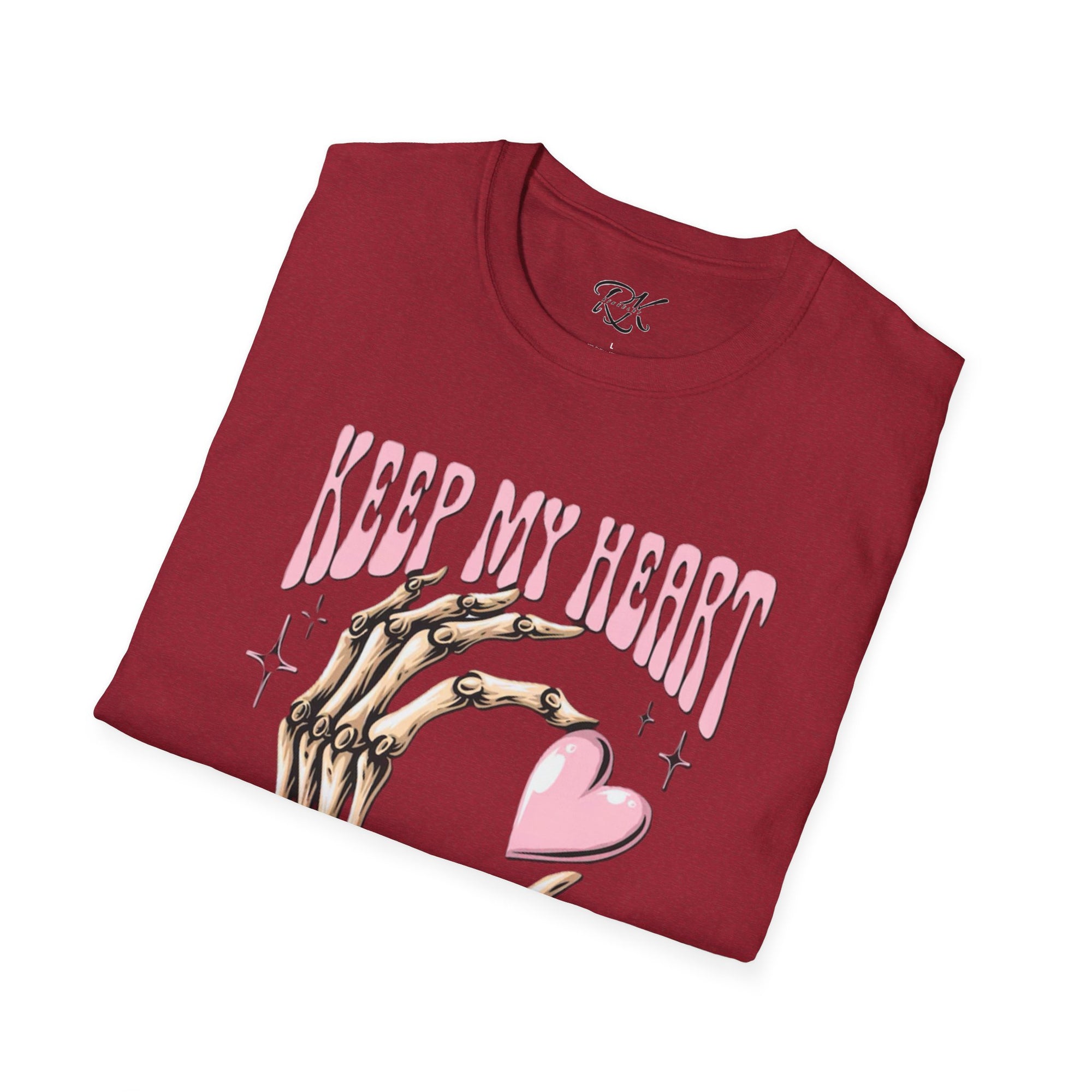 Keep My Heart Unisex Softstyle T-Shirt, Cute Graphic Tee, Valentine's Day Gift, Casual Style, Skeleton Design, Soft Cotton