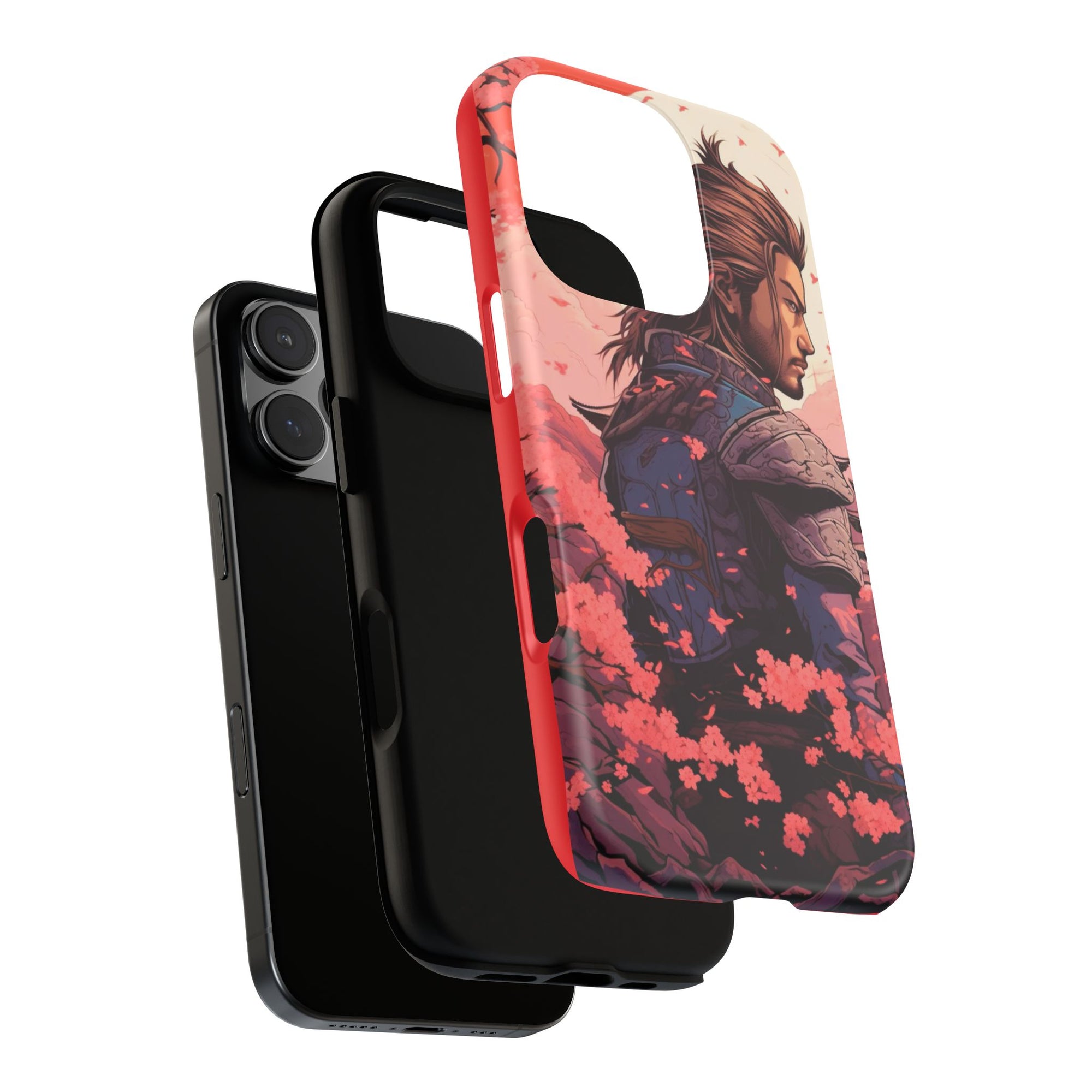 Samurai Phone Case, Tough Cases for Men, Cherry Blossom Art, Gift for Anime Fans, Unique Phone Accessory, Stylish Protection