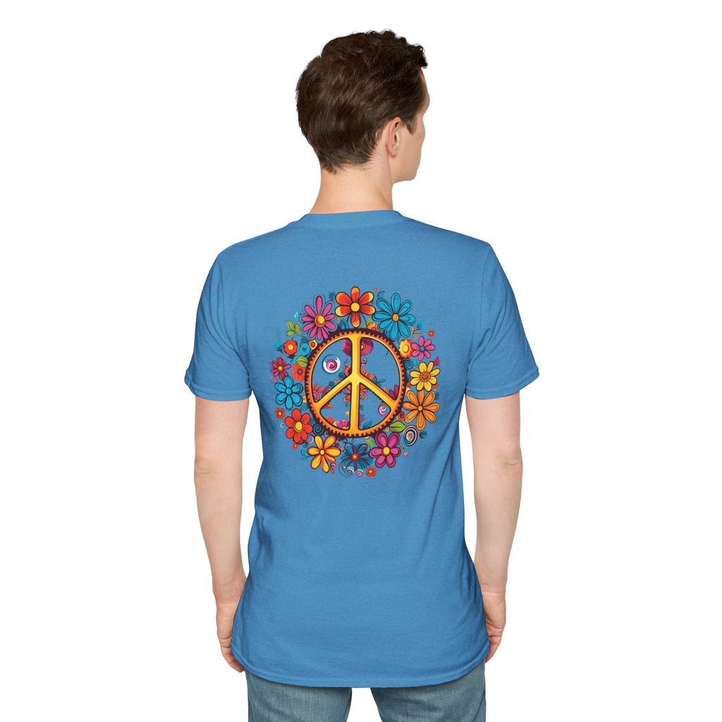 Bohemian Floral T-Shirt, Hippie Shirt, Peace Sign Tee, Gift for Festival Lovers, Artistic Apparel, Unisex Graphic Tee