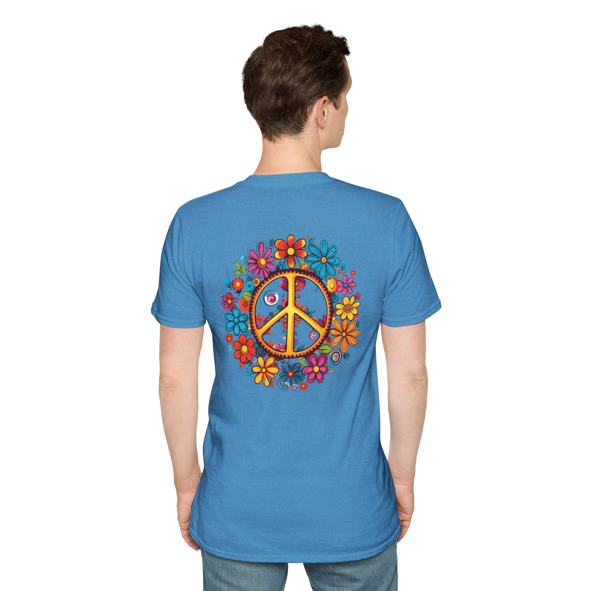 Bohemian Floral T-Shirt, Hippie Shirt, Peace Sign Tee, Gift for Festival Lovers, Artistic Apparel, Unisex Graphic Tee
