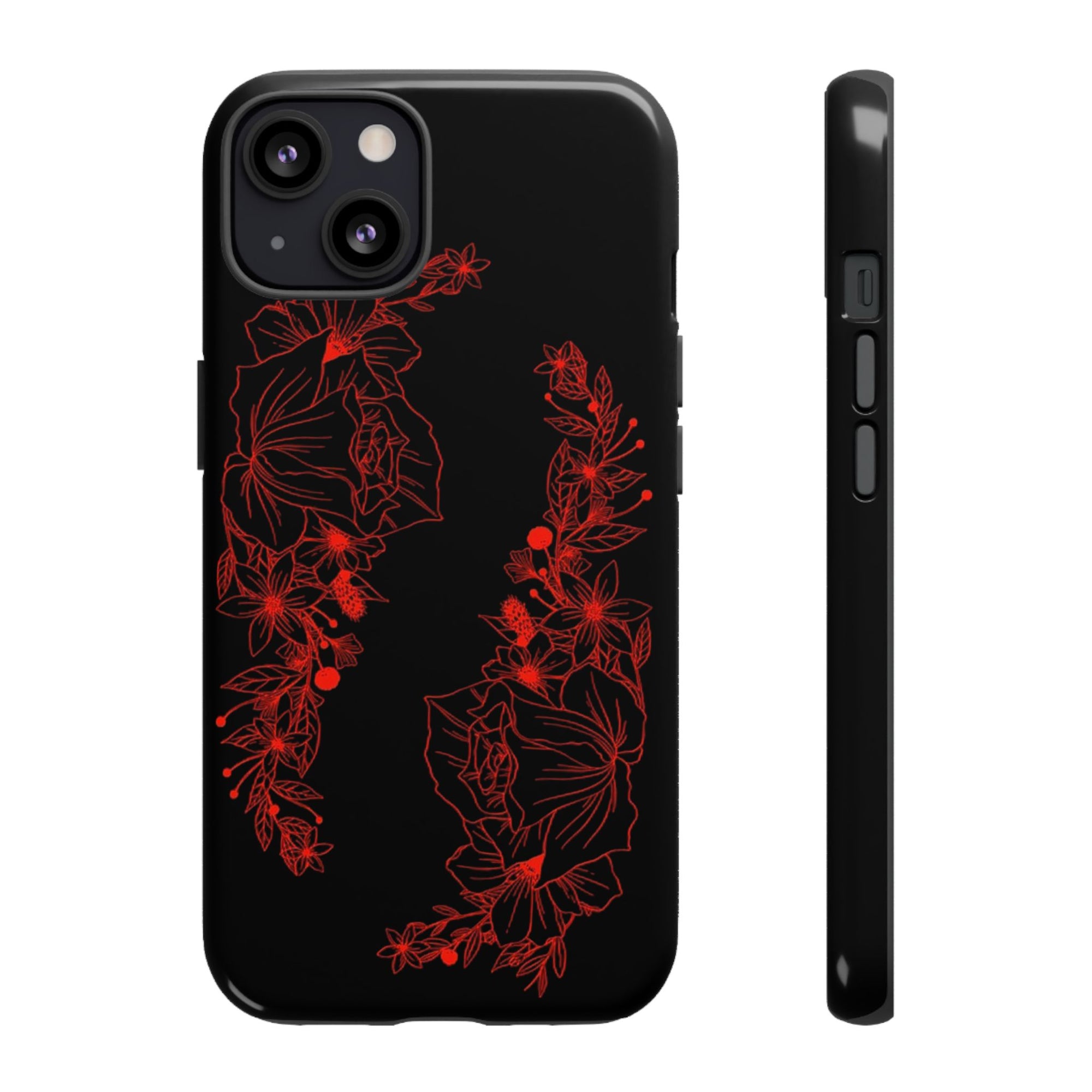 Stylish Floral Phone Case, Tough Phone Cover, Floral Design Case, Gift for Her, Black Phone Accessories