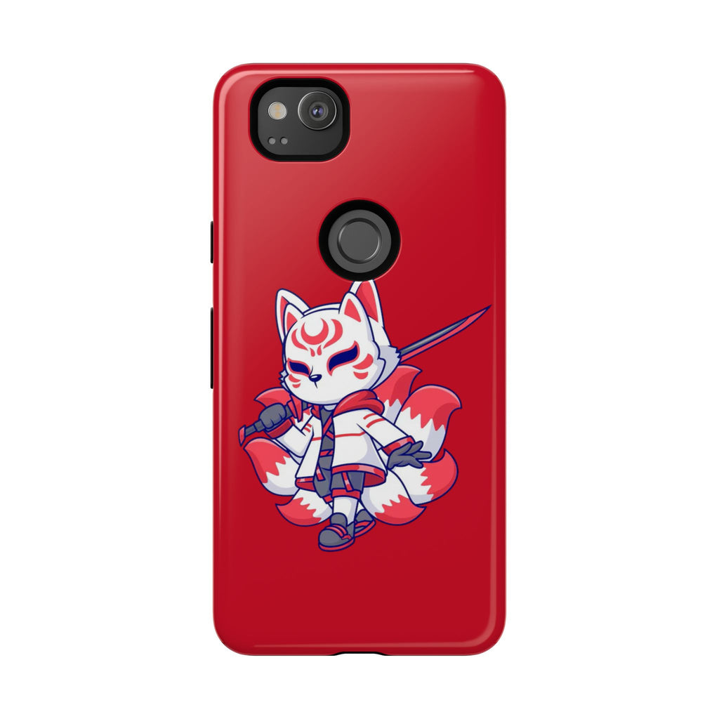 Anime-Inspired Tough Phone Case, Kawaii Fox Design, Gift for Gamers, Cute Phone Accessories, Red Phone Cover, Cosplay Merchandise