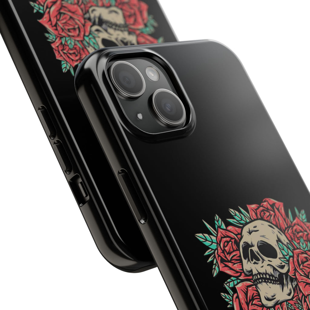 Stylish Skull & Roses Phone Case, Tough Phone Cover, Floral Skull Design, Unique Gift for her, Gothic Aesthetic Accessories