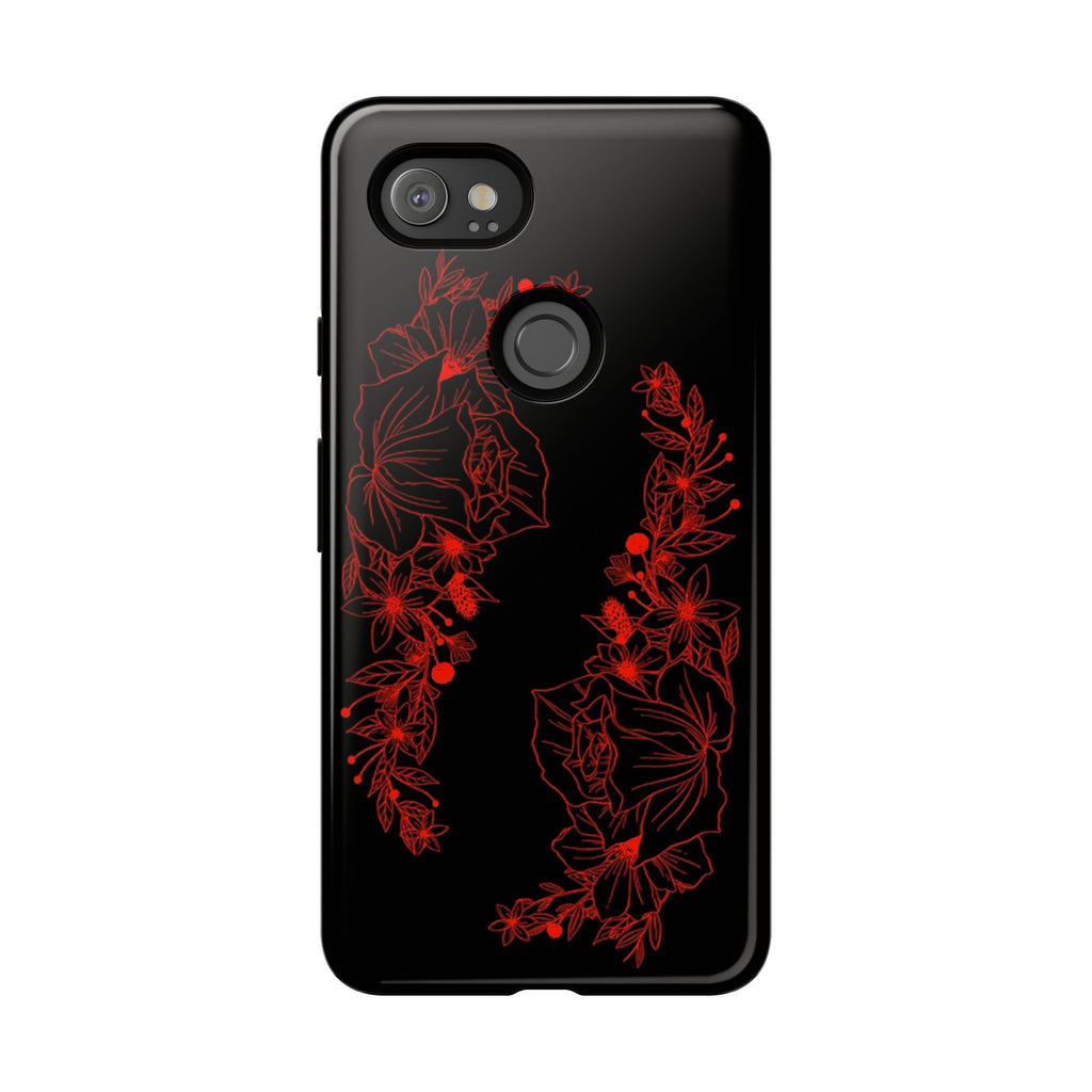 Stylish Floral Phone Case, Tough Phone Cover, Floral Design Case, Gift for Her, Black Phone Accessories