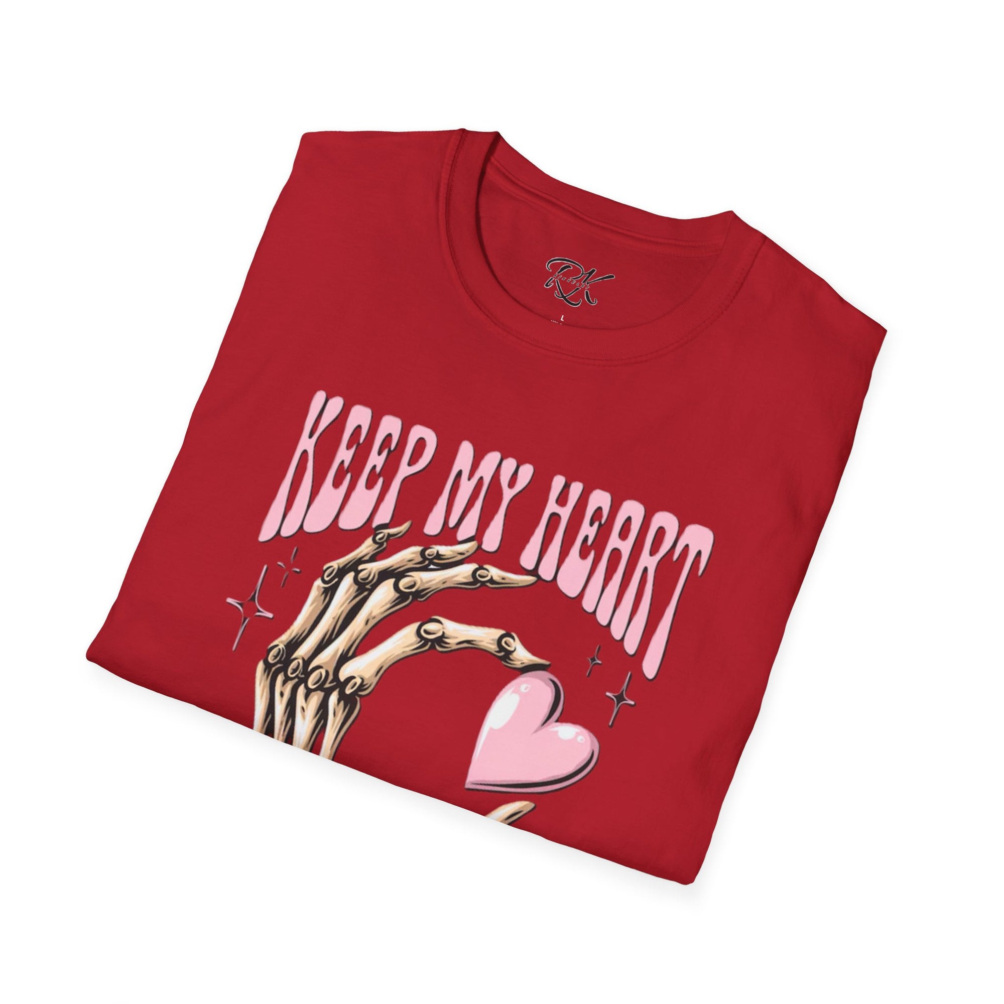 Keep My Heart Unisex Softstyle T-Shirt, Cute Graphic Tee, Valentine's Day Gift, Casual Style, Skeleton Design, Soft Cotton