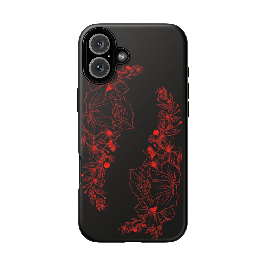 Stylish Floral Phone Case, Tough Phone Cover, Floral Design Case, Gift for Her, Black Phone Accessories