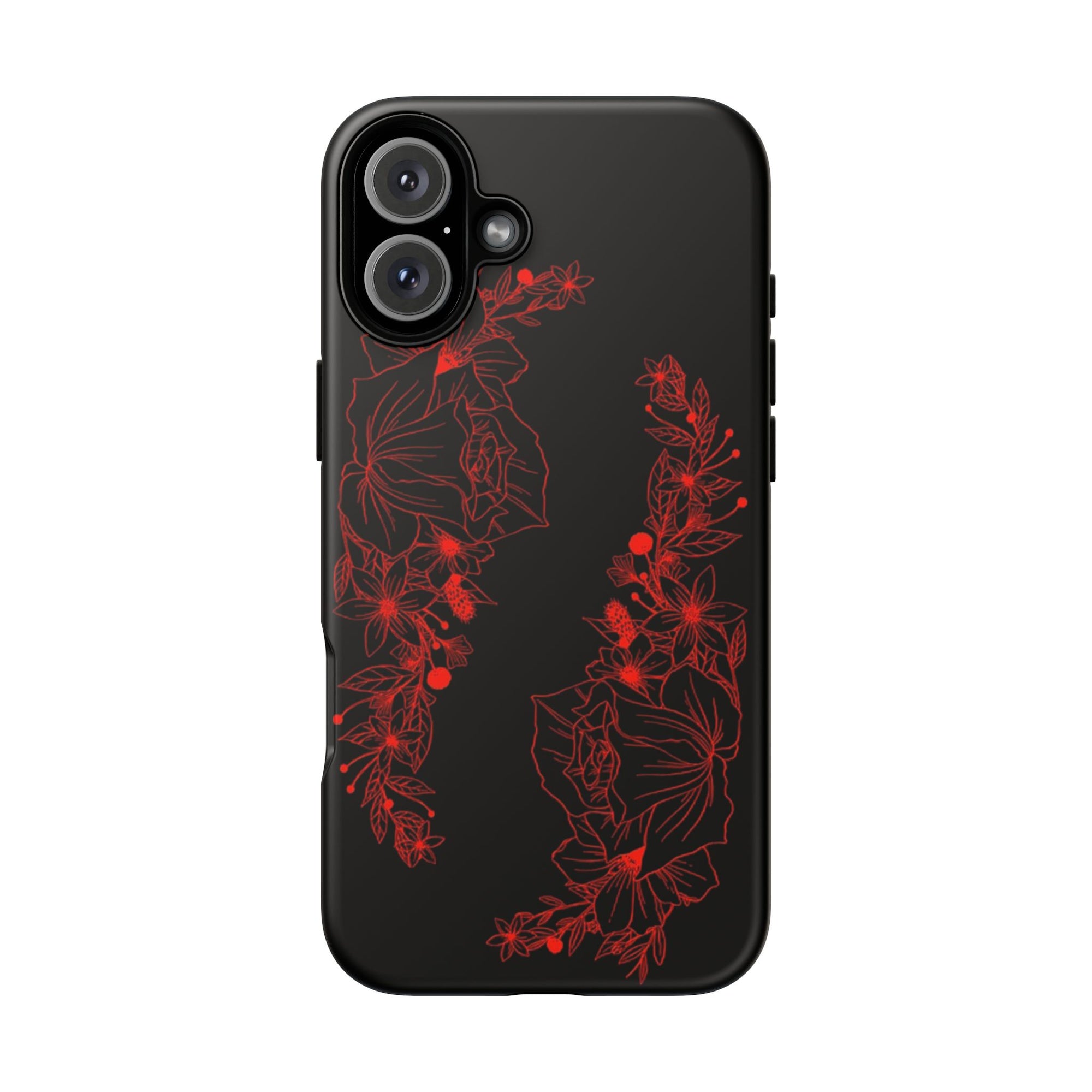 Stylish Floral Phone Case, Tough Phone Cover, Floral Design Case, Gift for Her, Black Phone Accessories