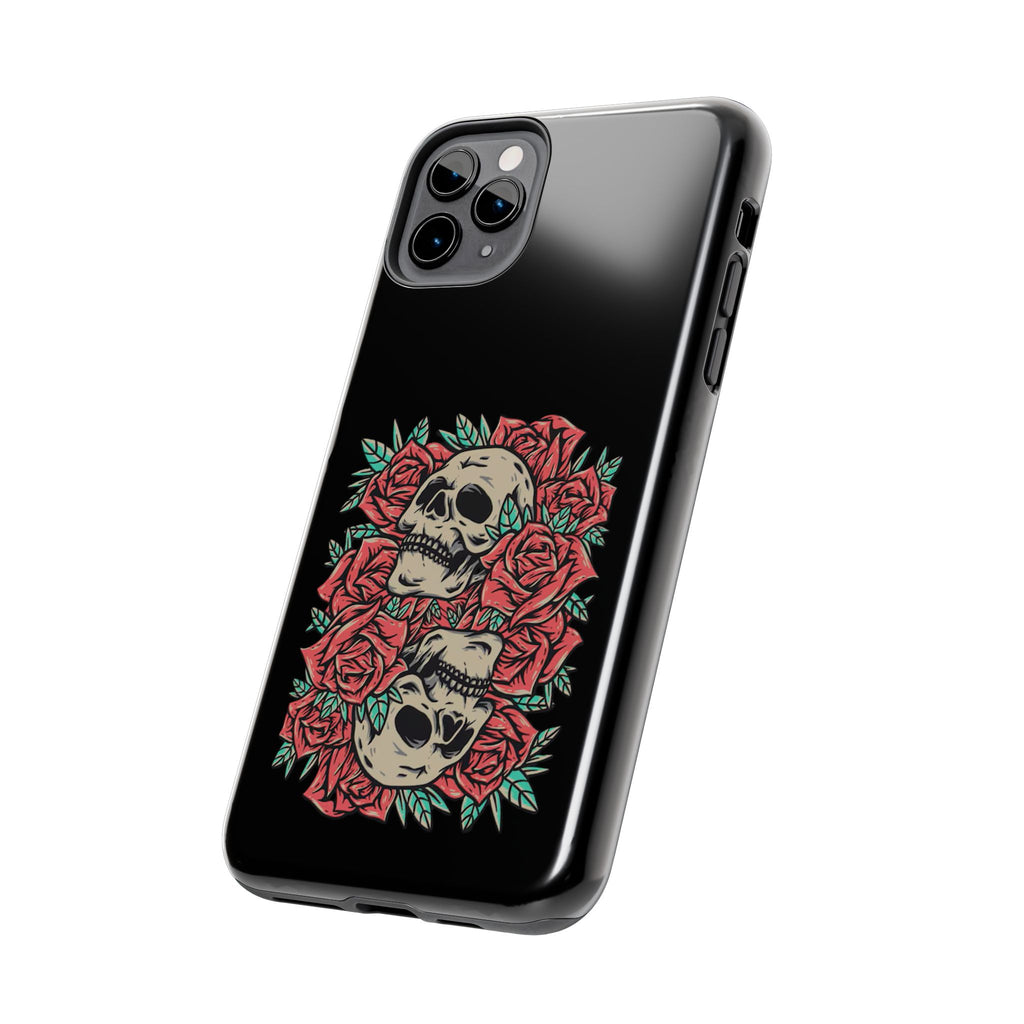Stylish Skull & Roses Phone Case, Tough Phone Cover, Floral Skull Design, Unique Gift for her, Gothic Aesthetic Accessories