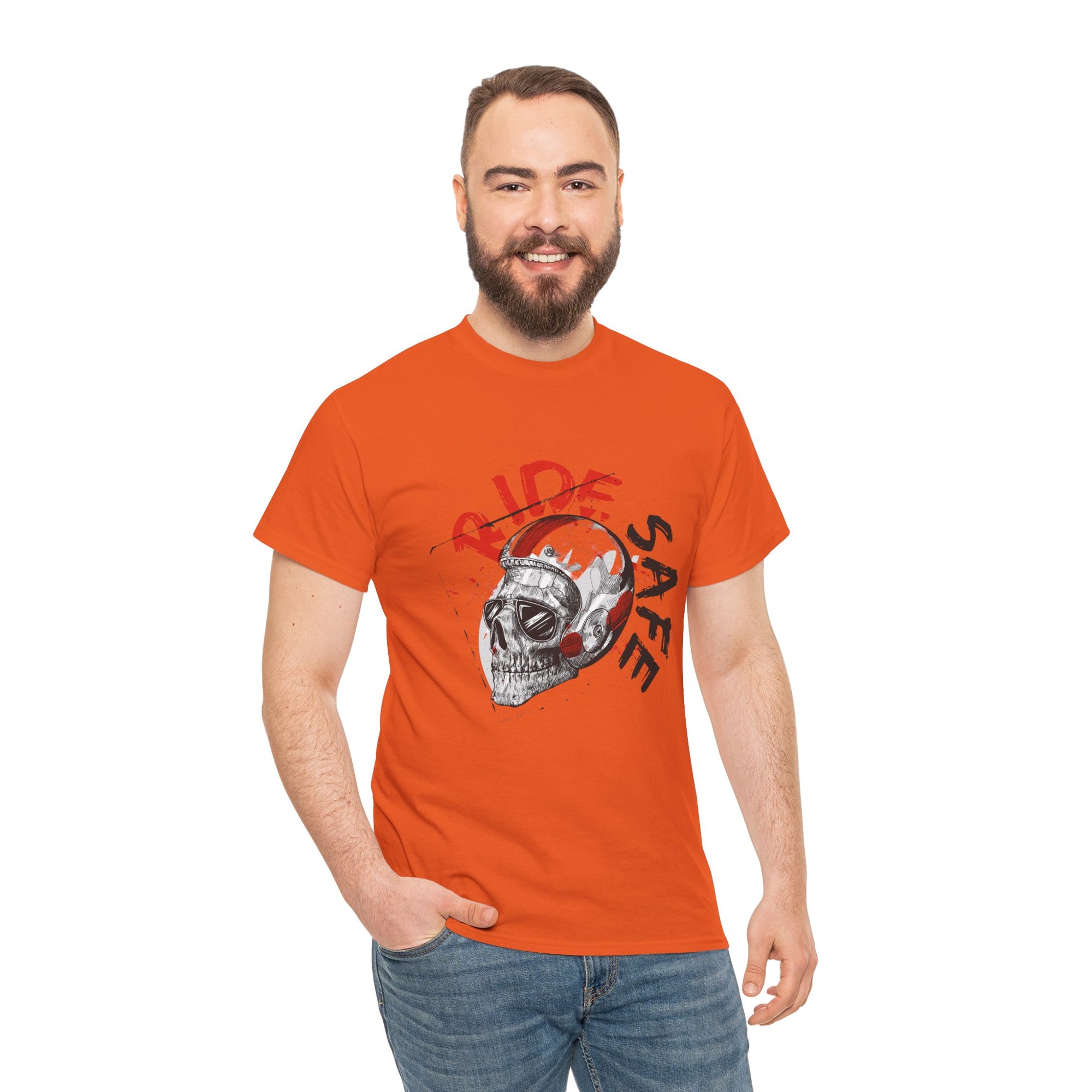 Skull Themed Ride Safe Tee, Unisex Heavy Cotton T-Shirt, Motorcycle Tee, Biker Apparel, Gift for Riders, Casual Wear