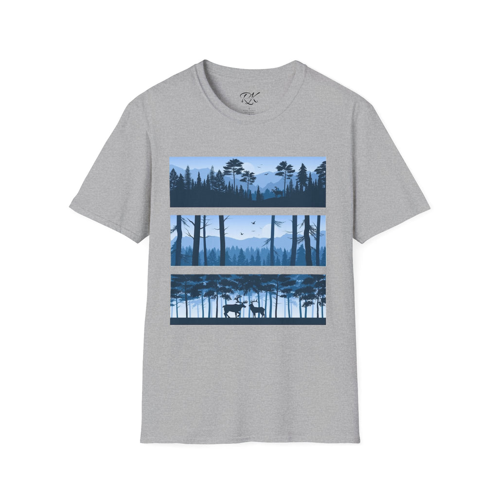 Mountain Landscape Unisex Softstyle T-Shirt | Nature Lover Gift, Outdoor Adventure Tee, Relaxed Fit, Casual Wear, Camping Shirt