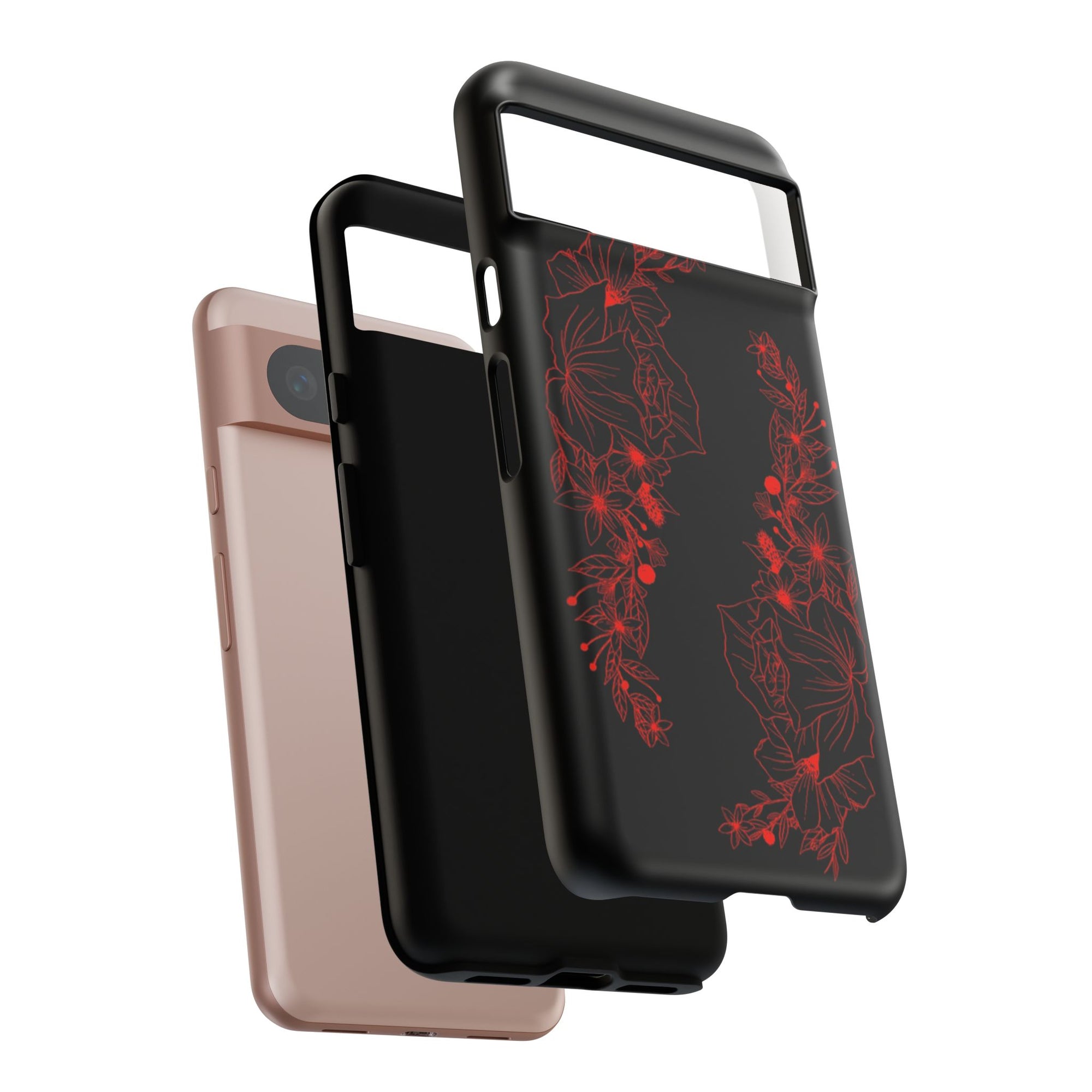 Stylish Floral Phone Case, Tough Phone Cover, Floral Design Case, Gift for Her, Black Phone Accessories
