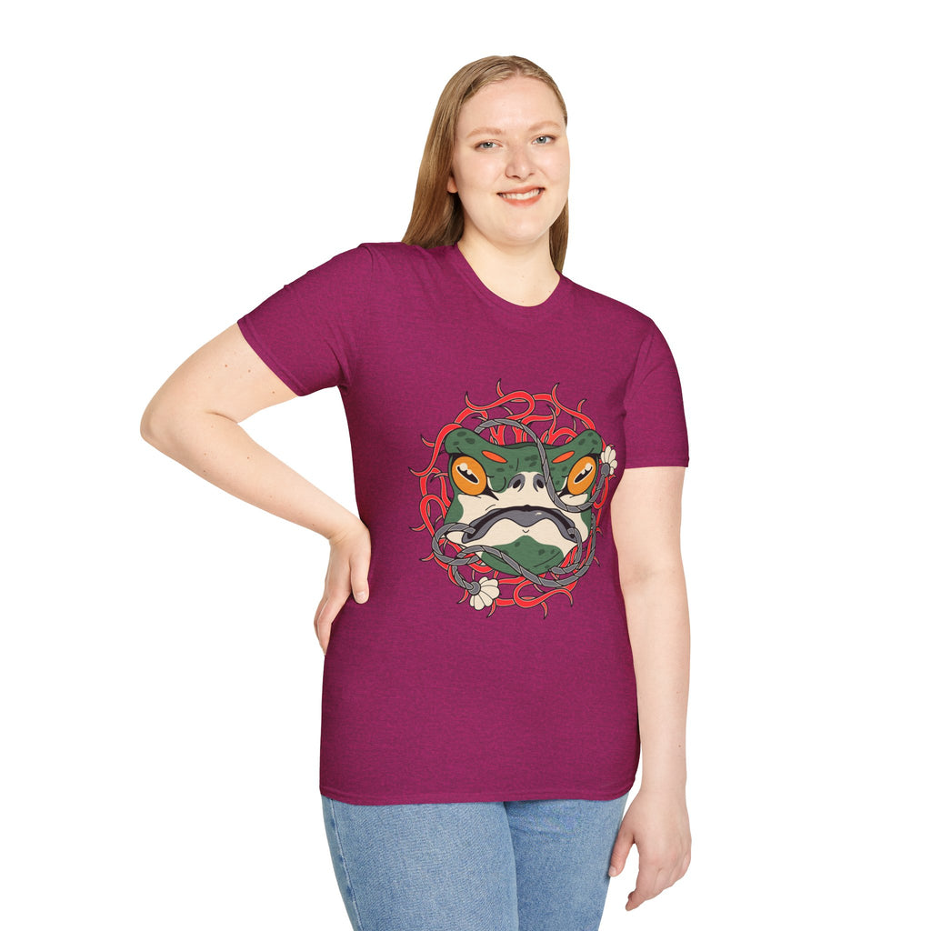 Frog Art Unisex Softstyle T-Shirt | Unique Graphic Tee, Casual Wear, Gift for Nature Lovers, Birthday, Eco-Friendly Fashion