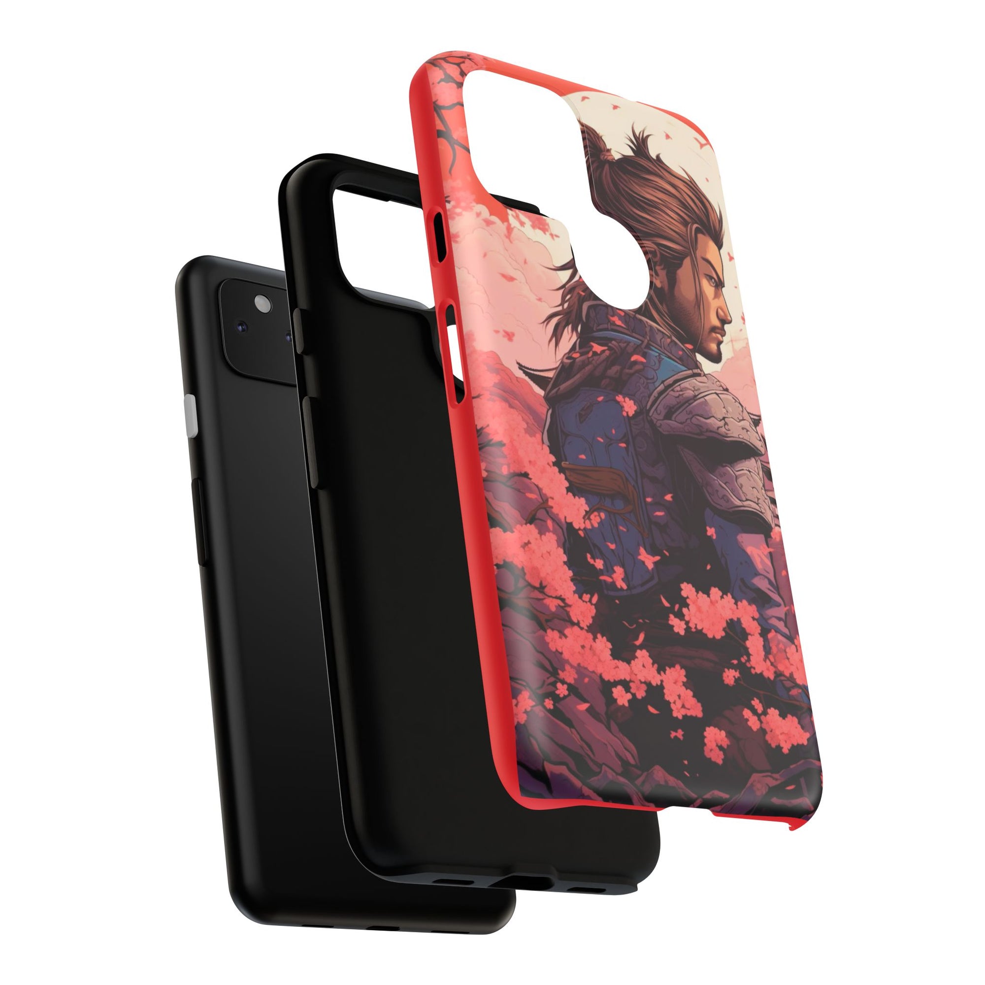 Samurai Phone Case, Tough Cases for Men, Cherry Blossom Art, Gift for Anime Fans, Unique Phone Accessory, Stylish Protection