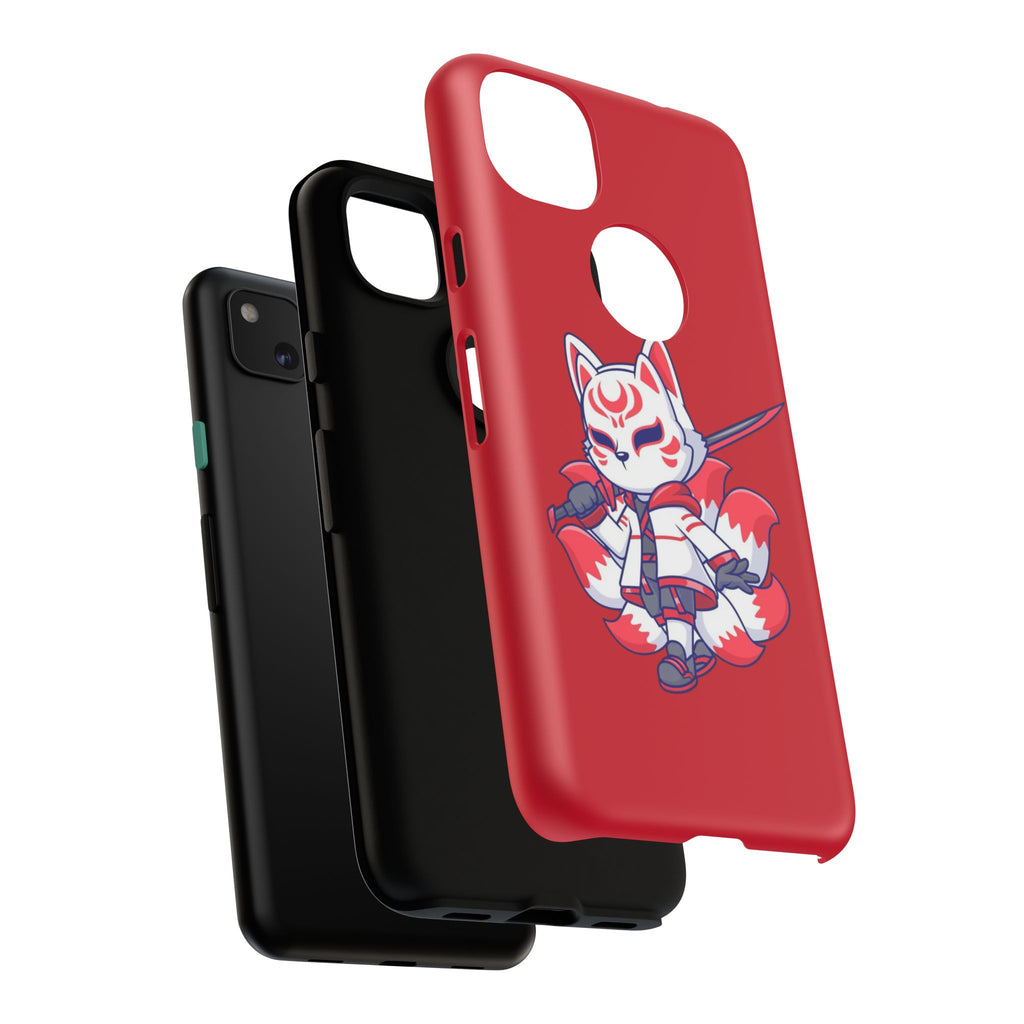 Anime-Inspired Tough Phone Case, Kawaii Fox Design, Gift for Gamers, Cute Phone Accessories, Red Phone Cover, Cosplay Merchandise