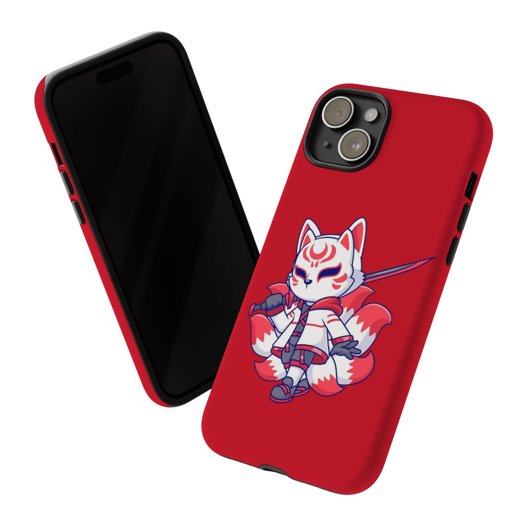Anime-Inspired Tough Phone Case, Kawaii Fox Design, Gift for Gamers, Cute Phone Accessories, Red Phone Cover, Cosplay Merchandise