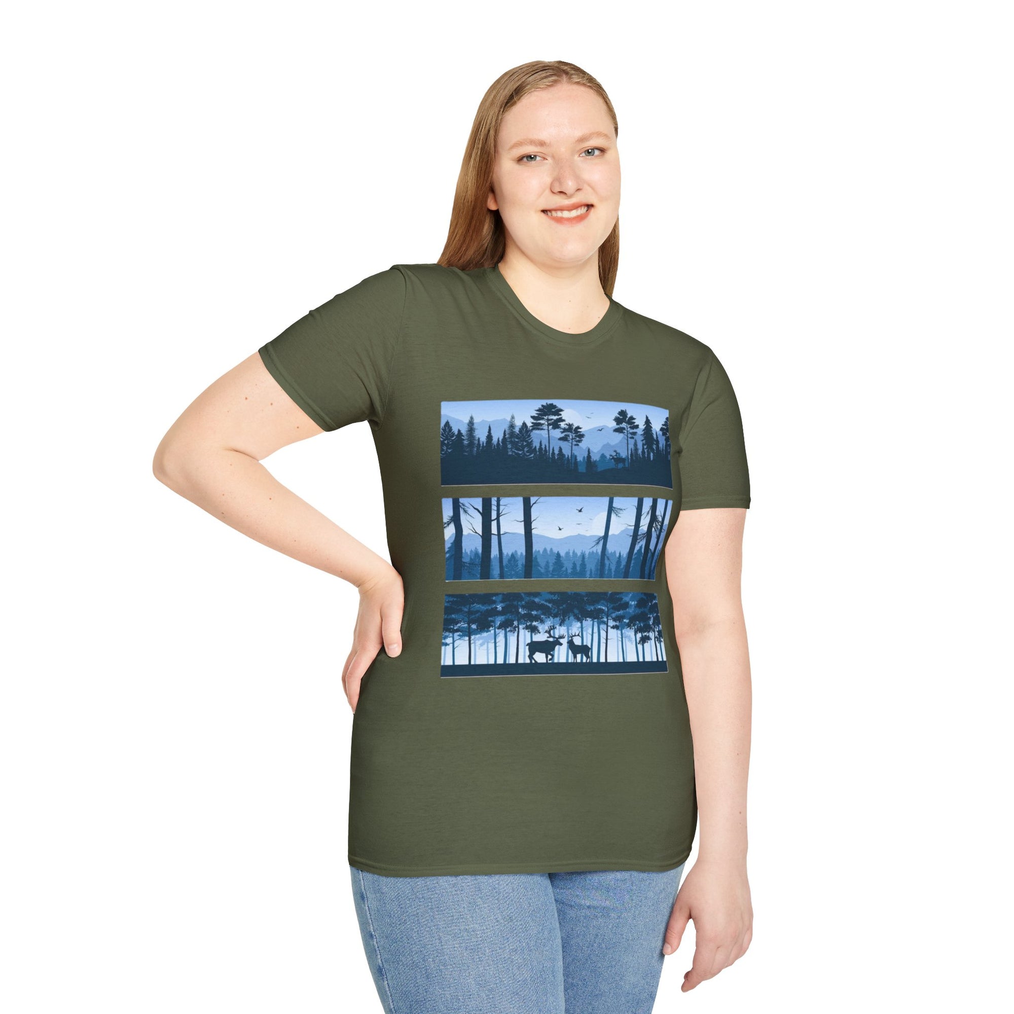 Mountain Landscape Unisex Softstyle T-Shirt | Nature Lover Gift, Outdoor Adventure Tee, Relaxed Fit, Casual Wear, Camping Shirt