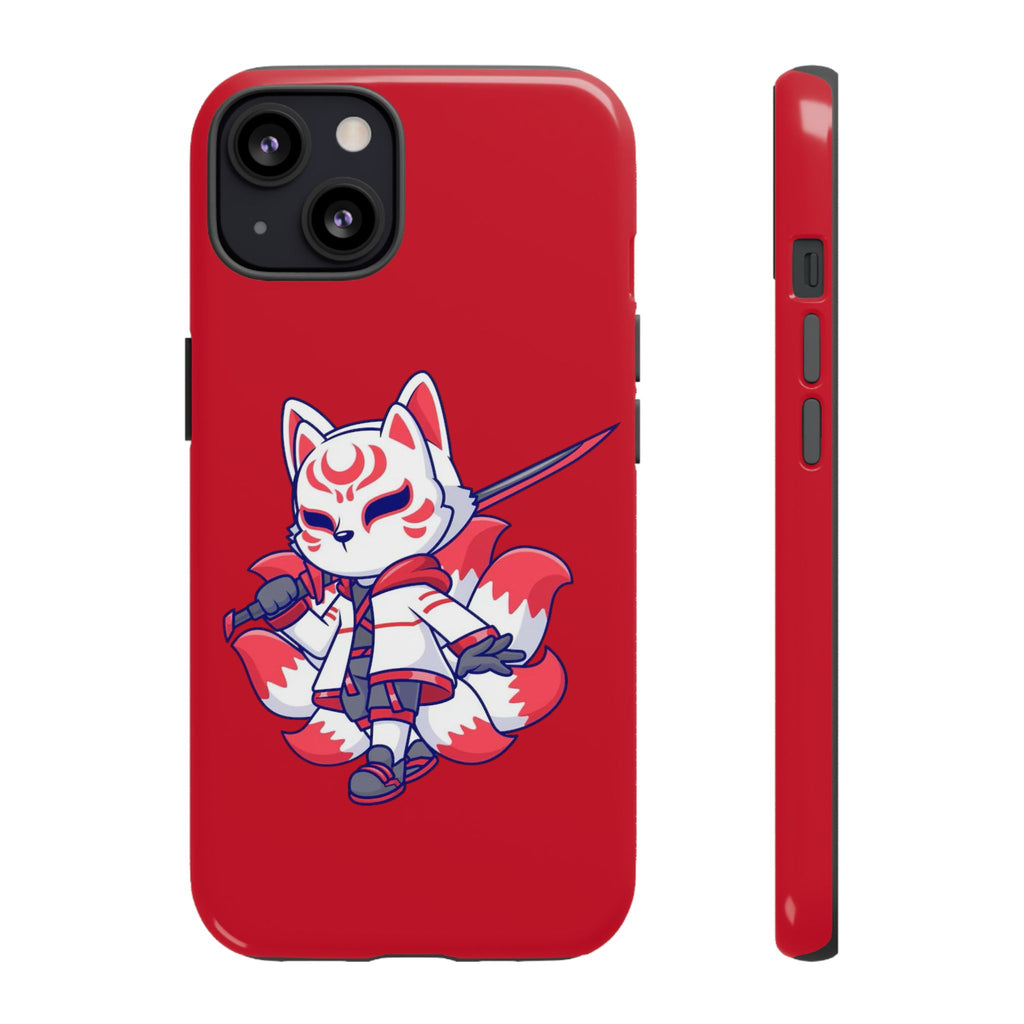 Anime-Inspired Tough Phone Case, Kawaii Fox Design, Gift for Gamers, Cute Phone Accessories, Red Phone Cover, Cosplay Merchandise