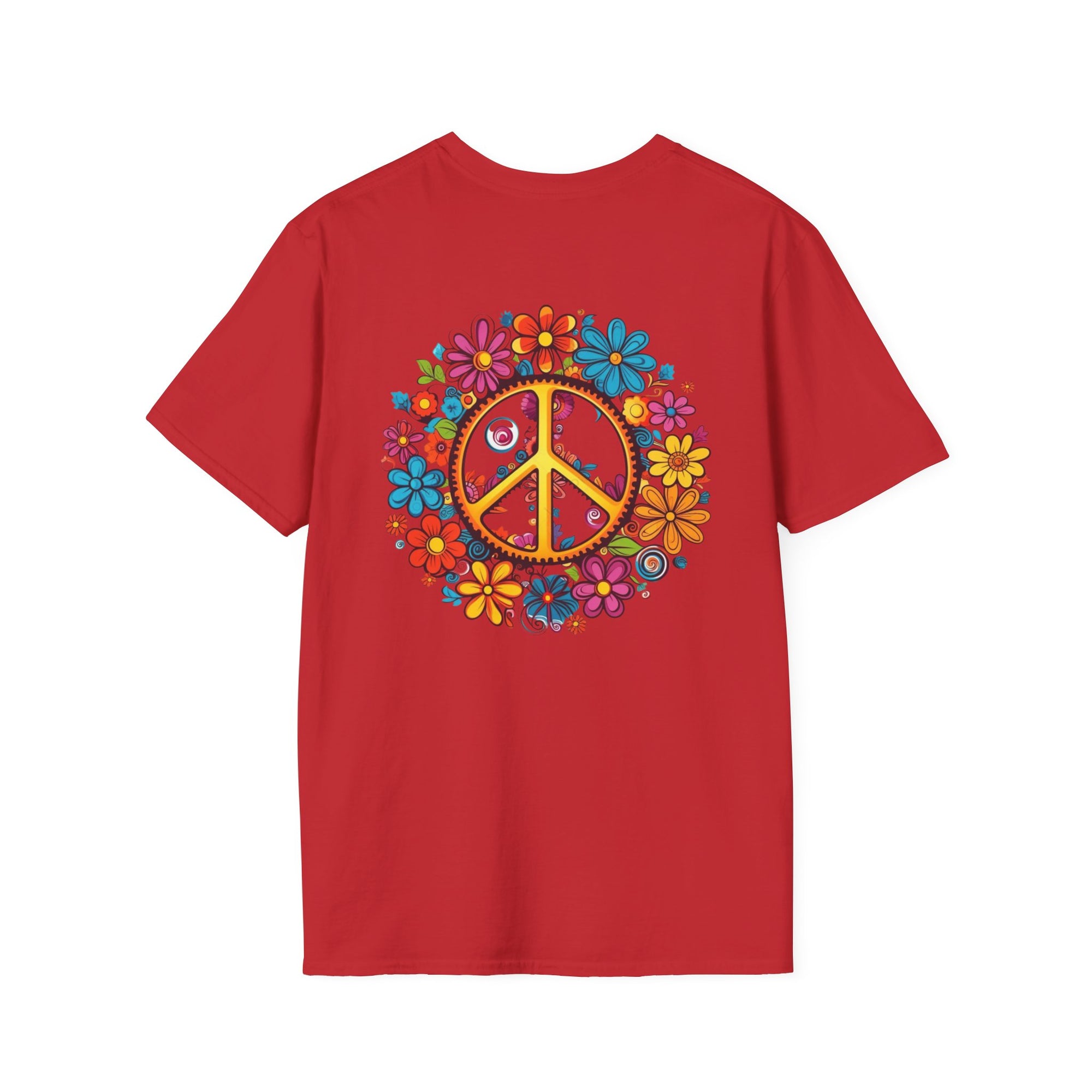 Bohemian Floral T-Shirt, Hippie Shirt, Peace Sign Tee, Gift for Festival Lovers, Artistic Apparel, Unisex Graphic Tee