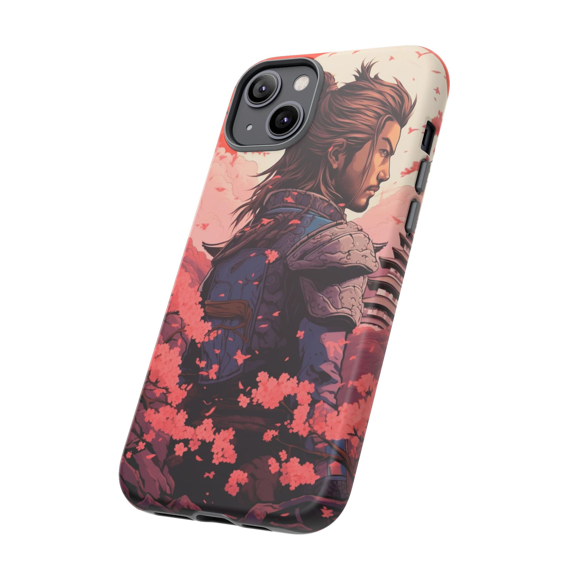 Samurai Phone Case, Tough Cases for Men, Cherry Blossom Art, Gift for Anime Fans, Unique Phone Accessory, Stylish Protection