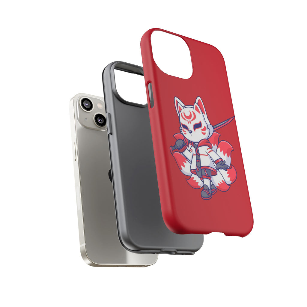 Anime-Inspired Tough Phone Case, Kawaii Fox Design, Gift for Gamers, Cute Phone Accessories, Red Phone Cover, Cosplay Merchandise