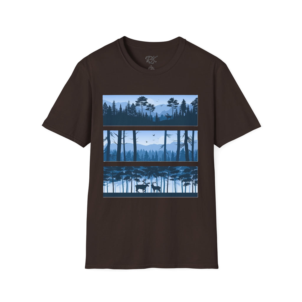 Mountain Landscape Unisex Softstyle T-Shirt | Nature Lover Gift, Outdoor Adventure Tee, Relaxed Fit, Casual Wear, Camping Shirt
