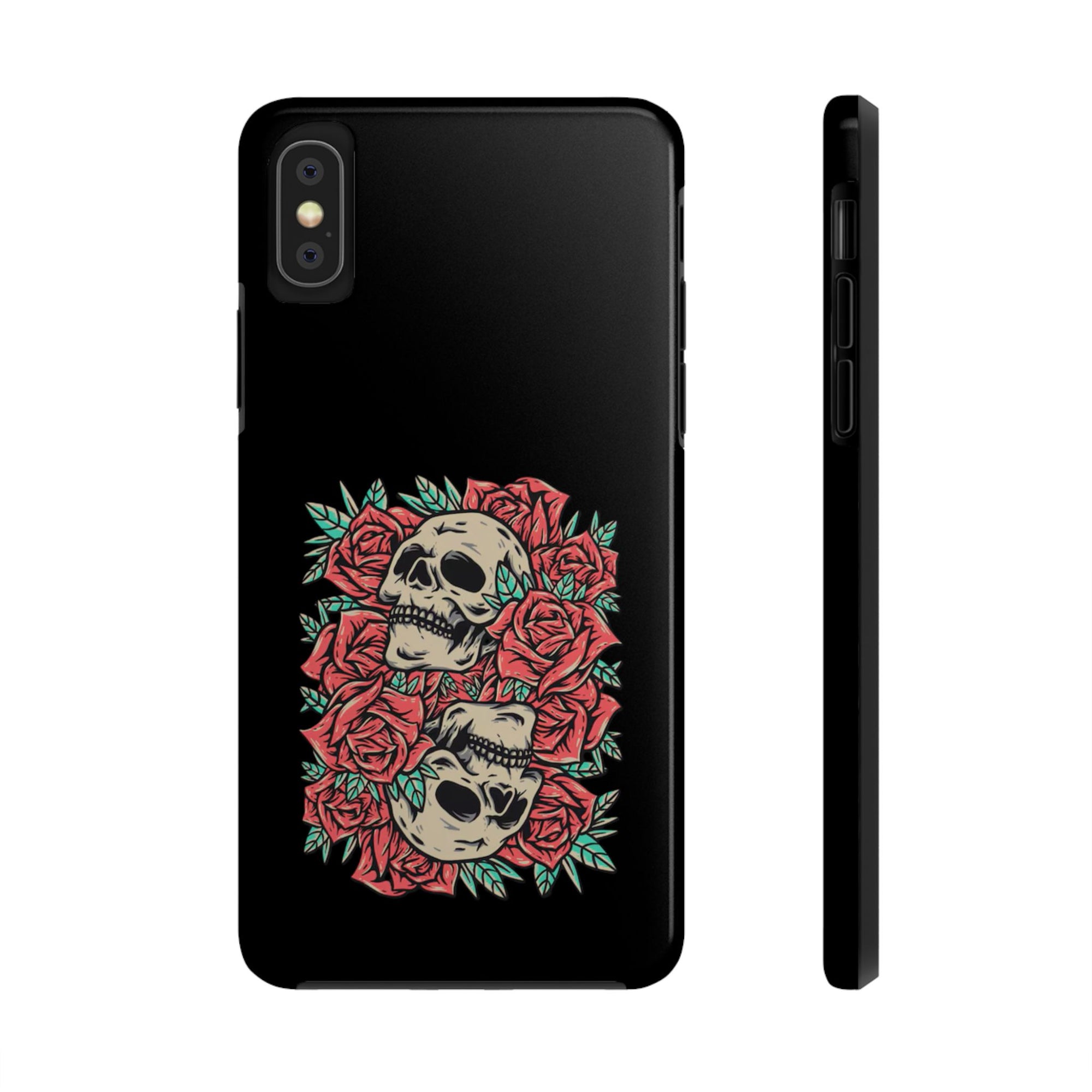Stylish Skull & Roses Phone Case, Tough Phone Cover, Floral Skull Design, Unique Gift for her, Gothic Aesthetic Accessories