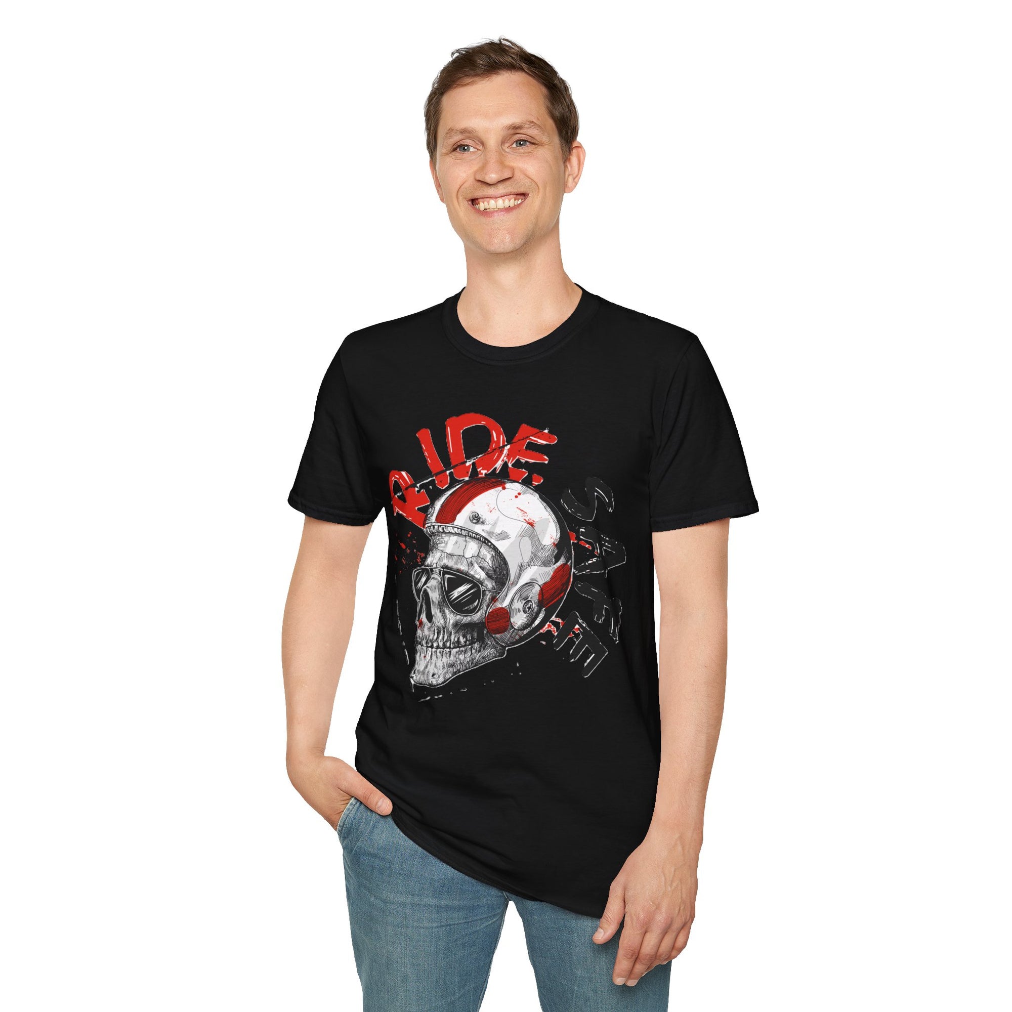 Ride Safe Skull T-Shirt | Unisex Softstyle Tee for Bikers | Perfect for Motorcyclists, Casual Wear, Gifts, and Events
