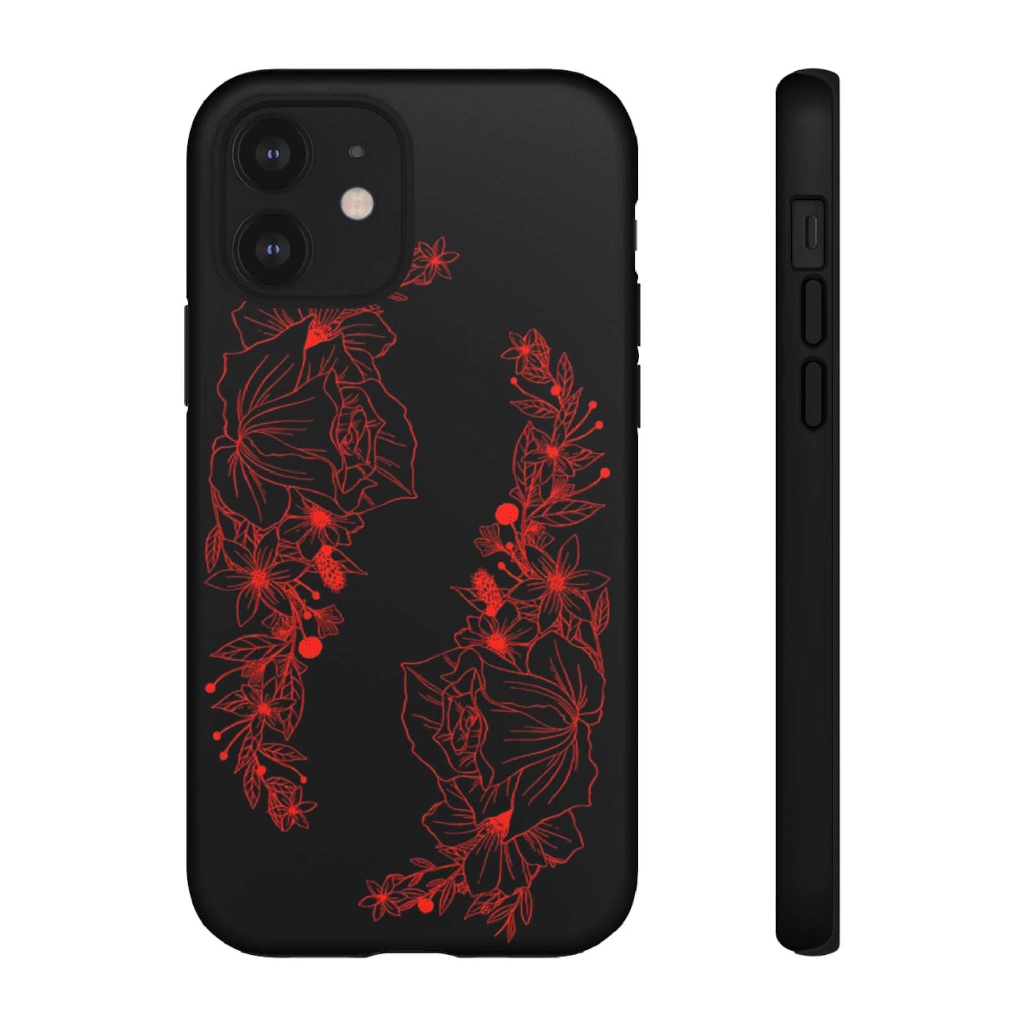 Stylish Floral Phone Case, Tough Phone Cover, Floral Design Case, Gift for Her, Black Phone Accessories