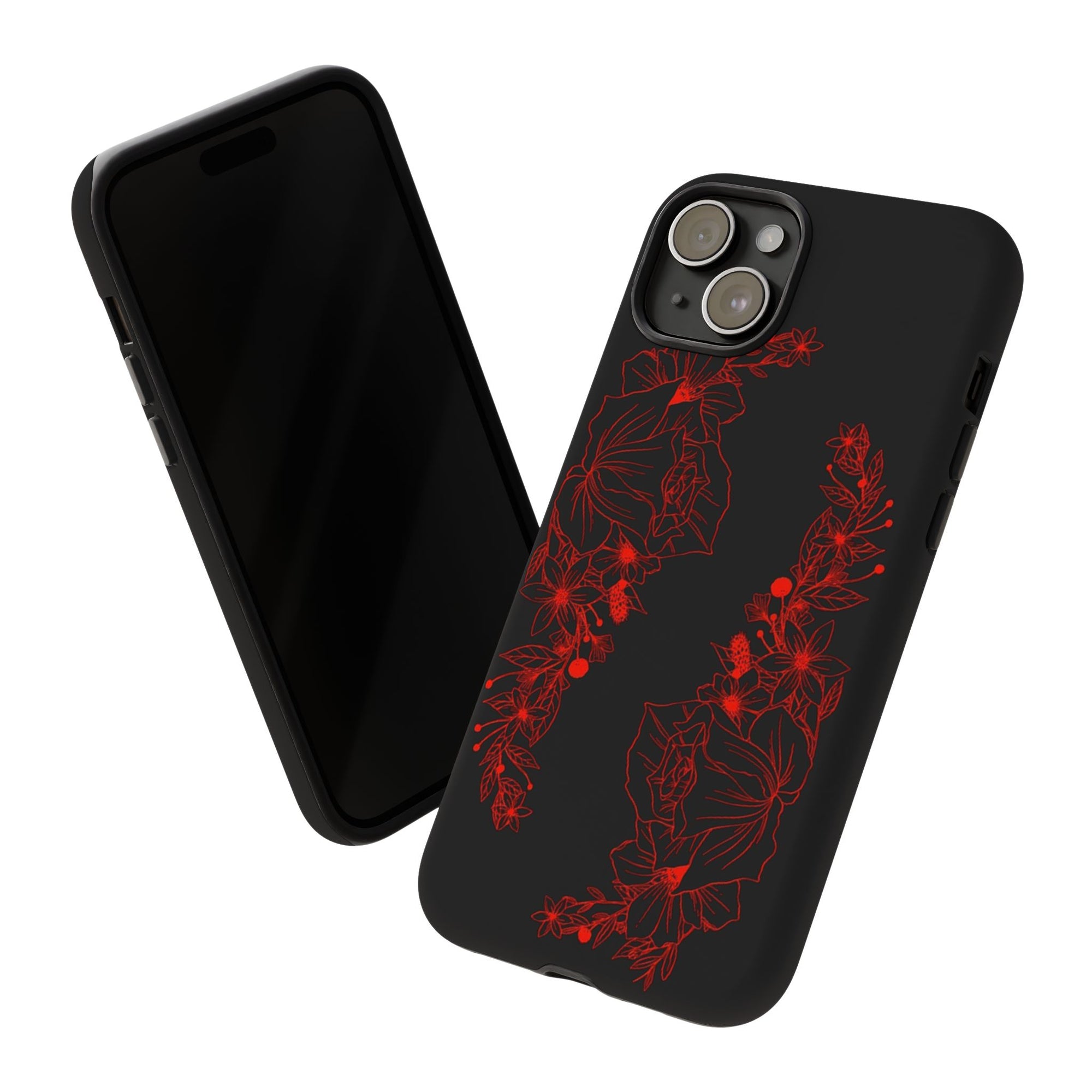 Stylish Floral Phone Case, Tough Phone Cover, Floral Design Case, Gift for Her, Black Phone Accessories