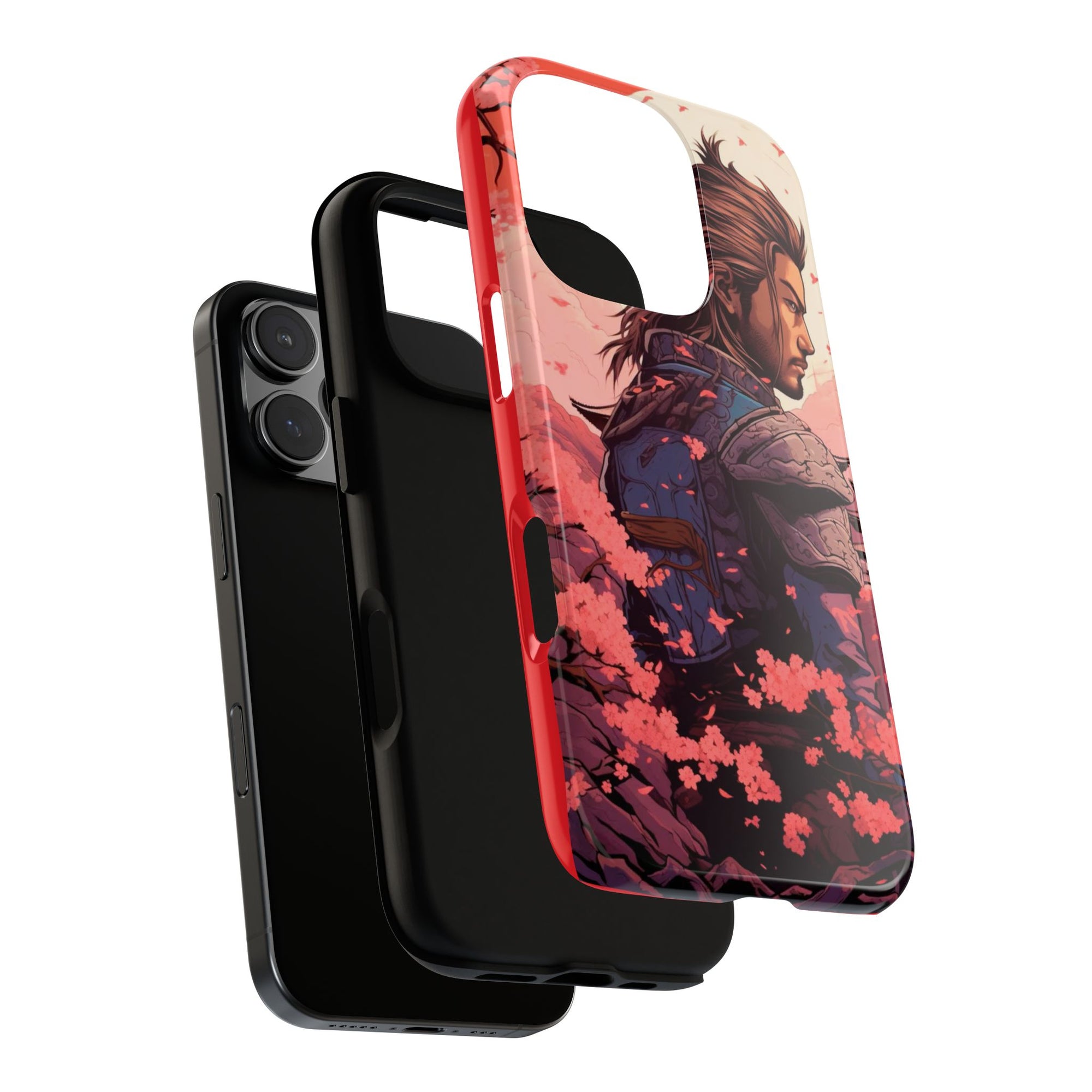 Samurai Phone Case, Tough Cases for Men, Cherry Blossom Art, Gift for Anime Fans, Unique Phone Accessory, Stylish Protection