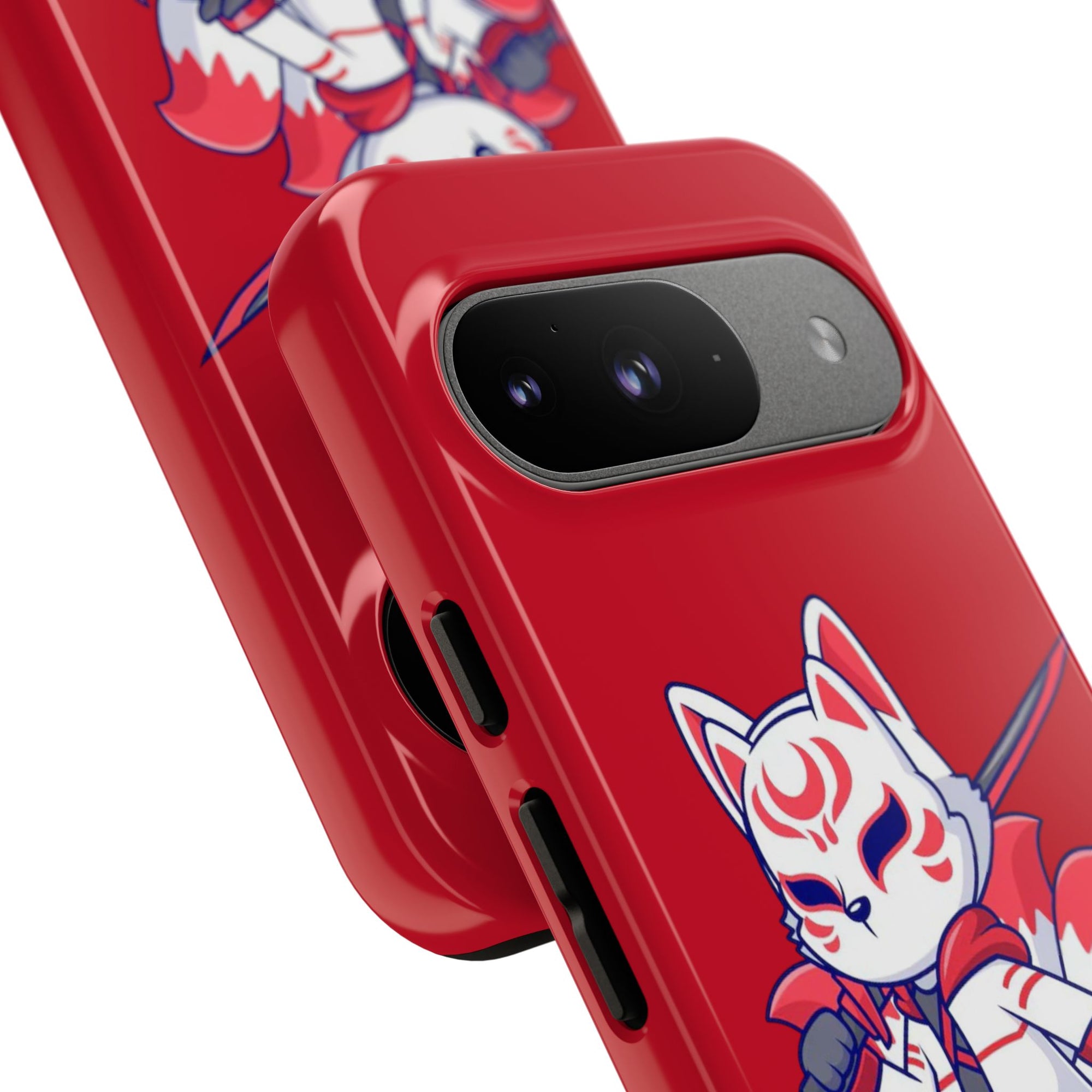 Anime-Inspired Tough Phone Case, Kawaii Fox Design, Gift for Gamers, Cute Phone Accessories, Red Phone Cover, Cosplay Merchandise