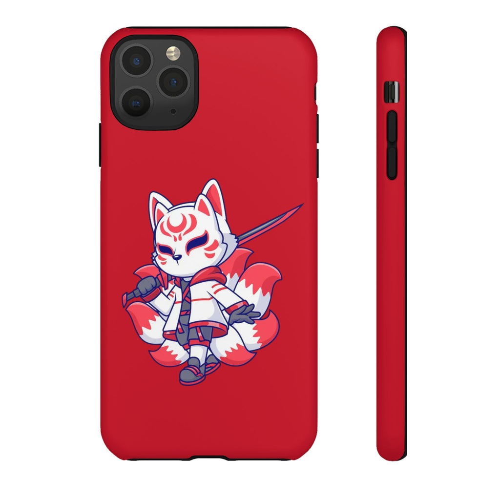 Anime-Inspired Tough Phone Case, Kawaii Fox Design, Gift for Gamers, Cute Phone Accessories, Red Phone Cover, Cosplay Merchandise
