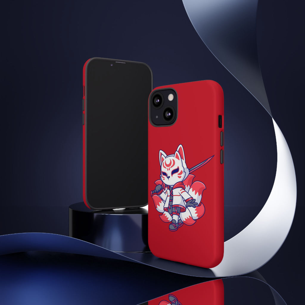 Anime-Inspired Tough Phone Case, Kawaii Fox Design, Gift for Gamers, Cute Phone Accessories, Red Phone Cover, Cosplay Merchandise
