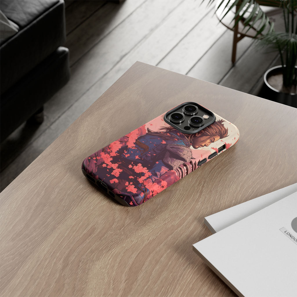 Samurai Phone Case, Tough Cases for Men, Cherry Blossom Art, Gift for Anime Fans, Unique Phone Accessory, Stylish Protection