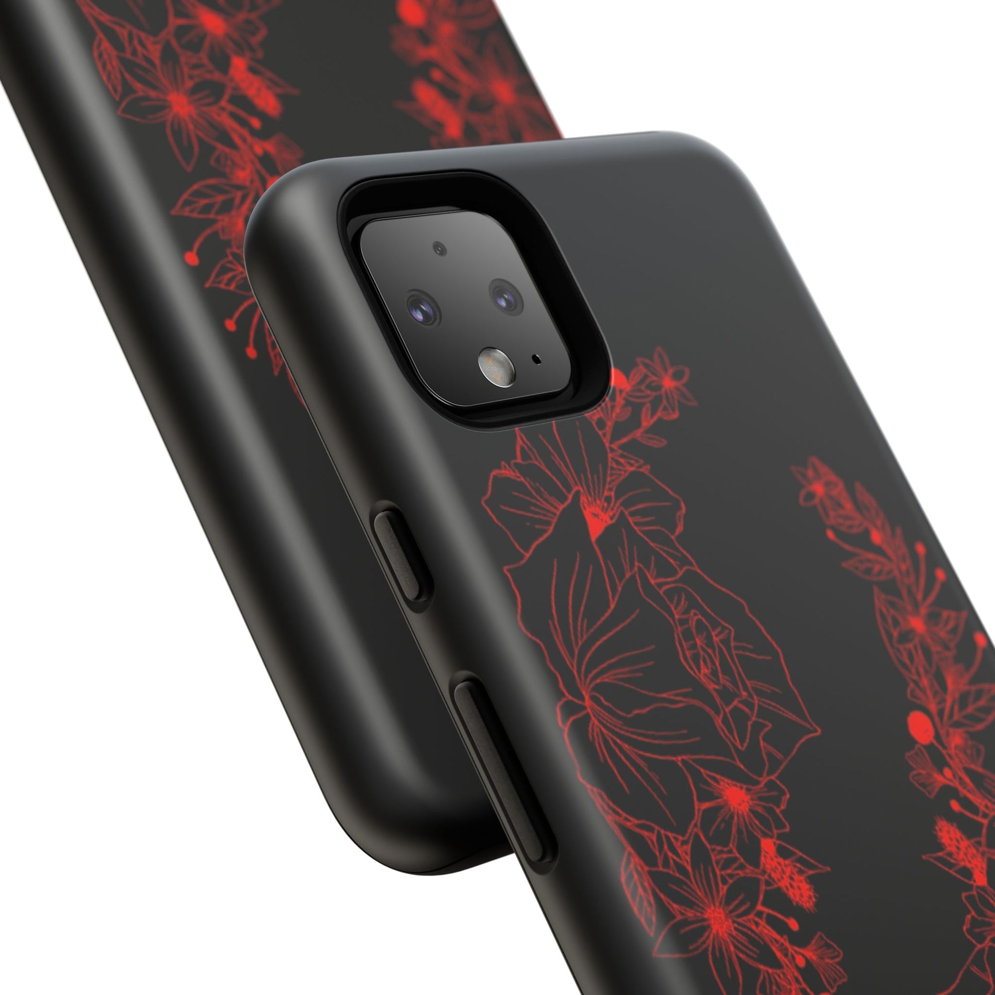 Stylish Floral Phone Case, Tough Phone Cover, Floral Design Case, Gift for Her, Black Phone Accessories
