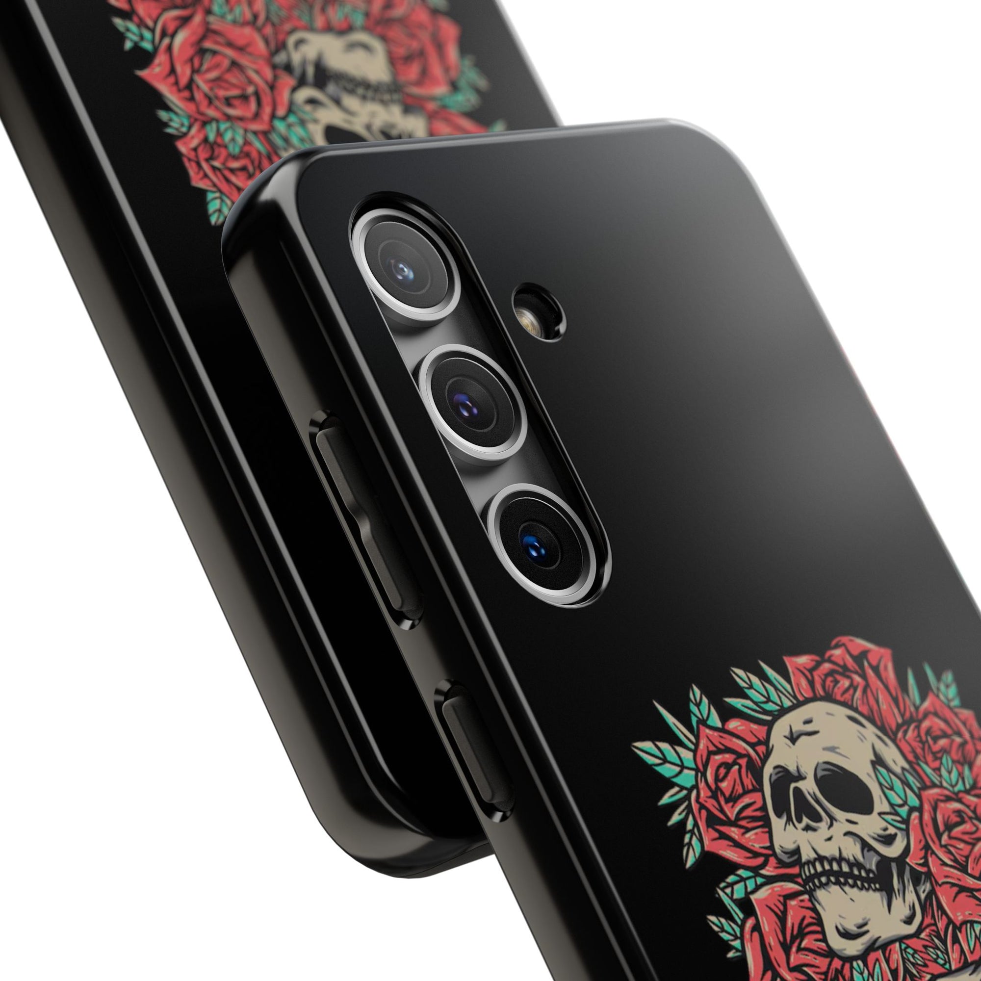 Stylish Skull & Roses Phone Case, Tough Phone Cover, Floral Skull Design, Unique Gift for her, Gothic Aesthetic Accessories