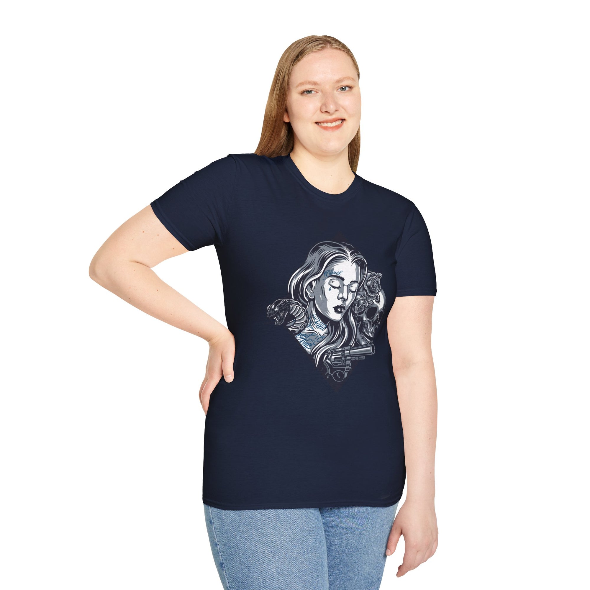 Edgy Graphic Tee, Unisex T-Shirt with Skull and Rose Design, Stylish Casual Wear, Perfect for Gift Giving, Comfortable Everyday Attire