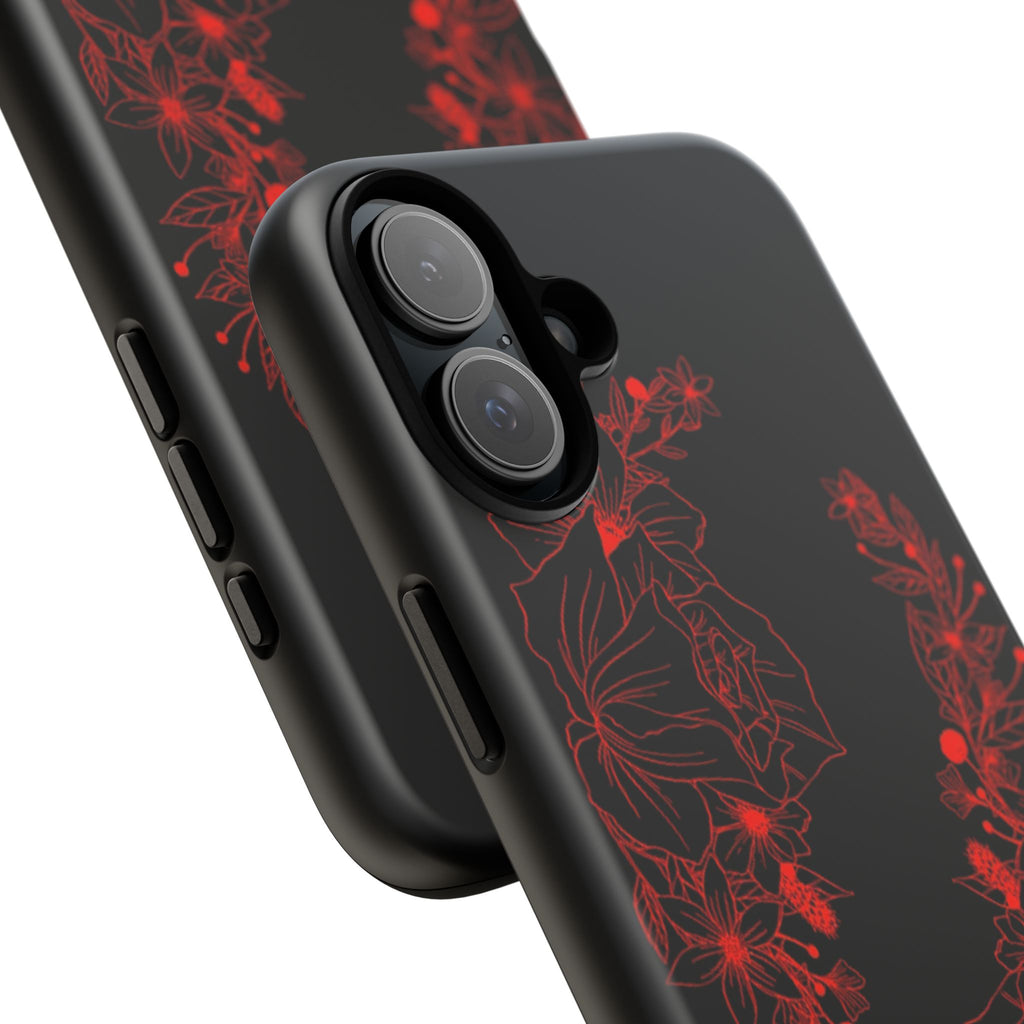 Stylish Floral Phone Case, Tough Phone Cover, Floral Design Case, Gift for Her, Black Phone Accessories