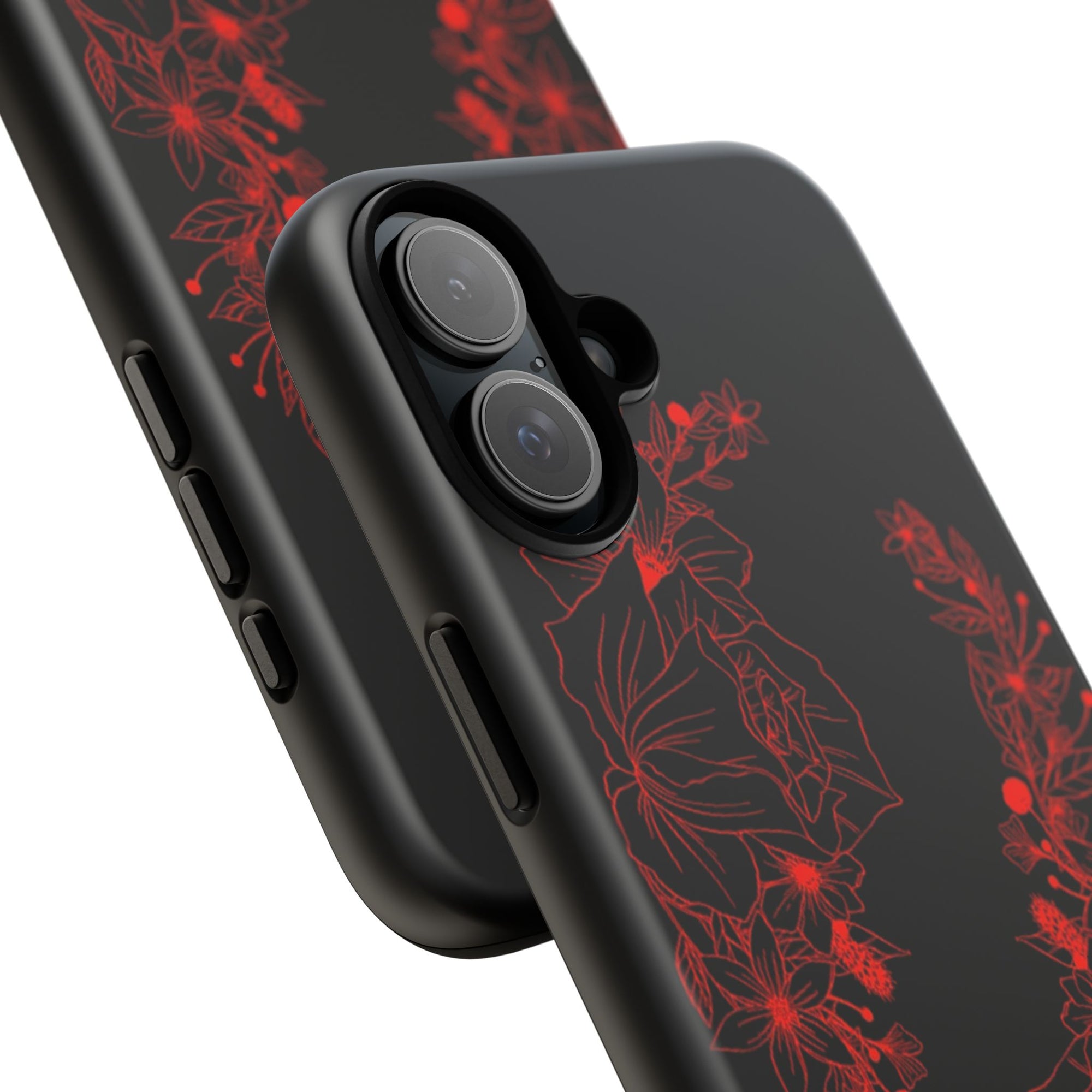 Stylish Floral Phone Case, Tough Phone Cover, Floral Design Case, Gift for Her, Black Phone Accessories