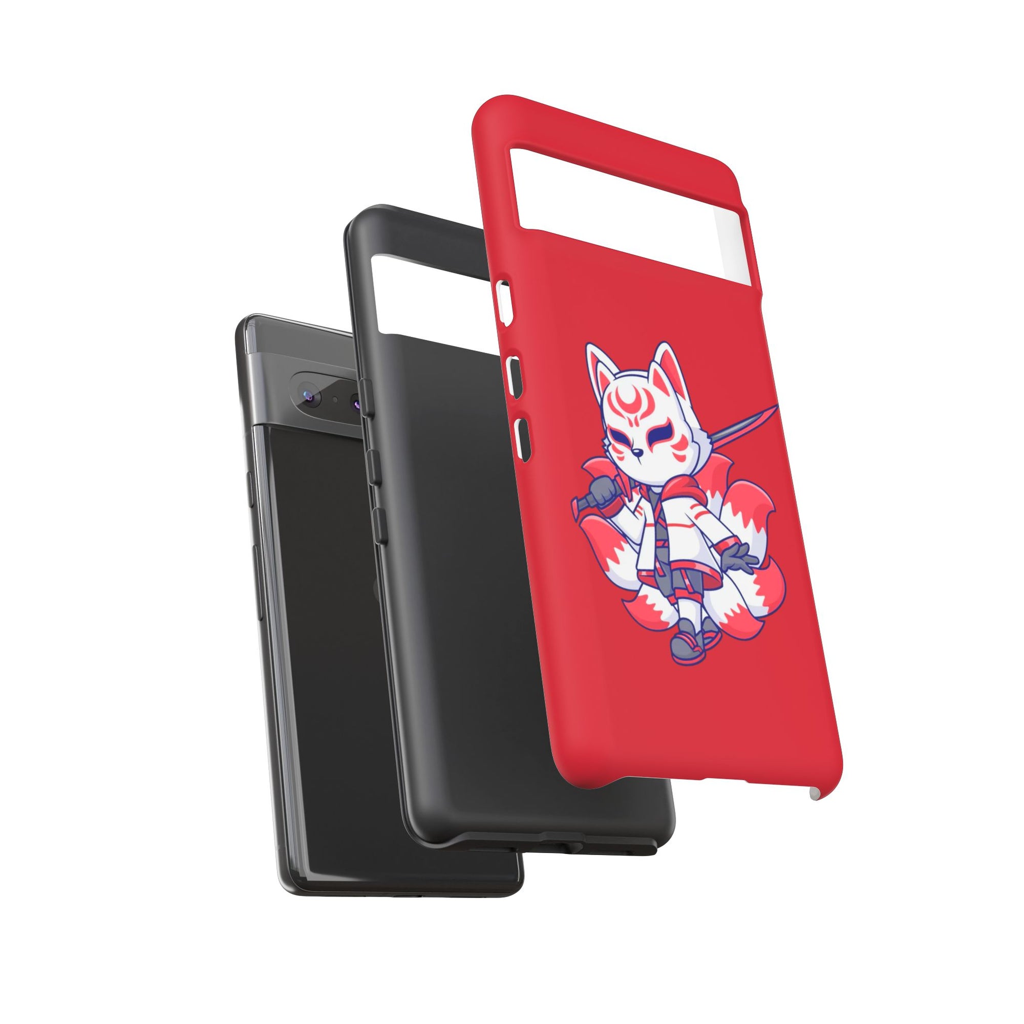 Anime-Inspired Tough Phone Case, Kawaii Fox Design, Gift for Gamers, Cute Phone Accessories, Red Phone Cover, Cosplay Merchandise