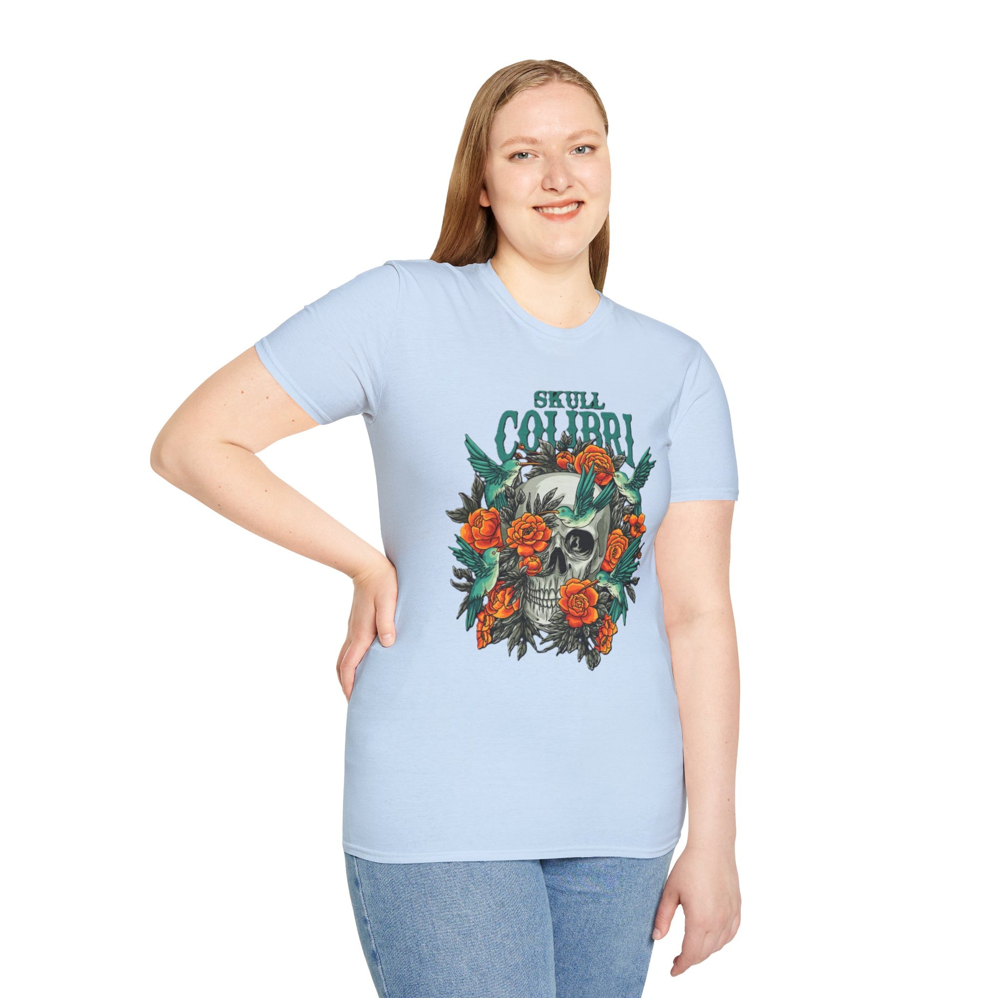 Skull & Roses Unisex T-Shirt, Casual Graphic Tee, Boho Shirt, Unique Gift, Festival Wear, Everyday Style