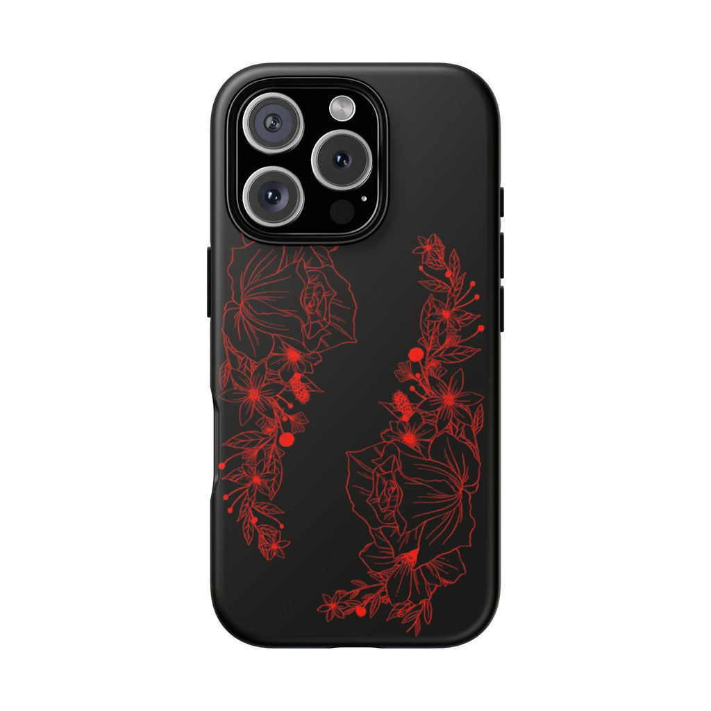 Stylish Floral Phone Case, Tough Phone Cover, Floral Design Case, Gift for Her, Black Phone Accessories