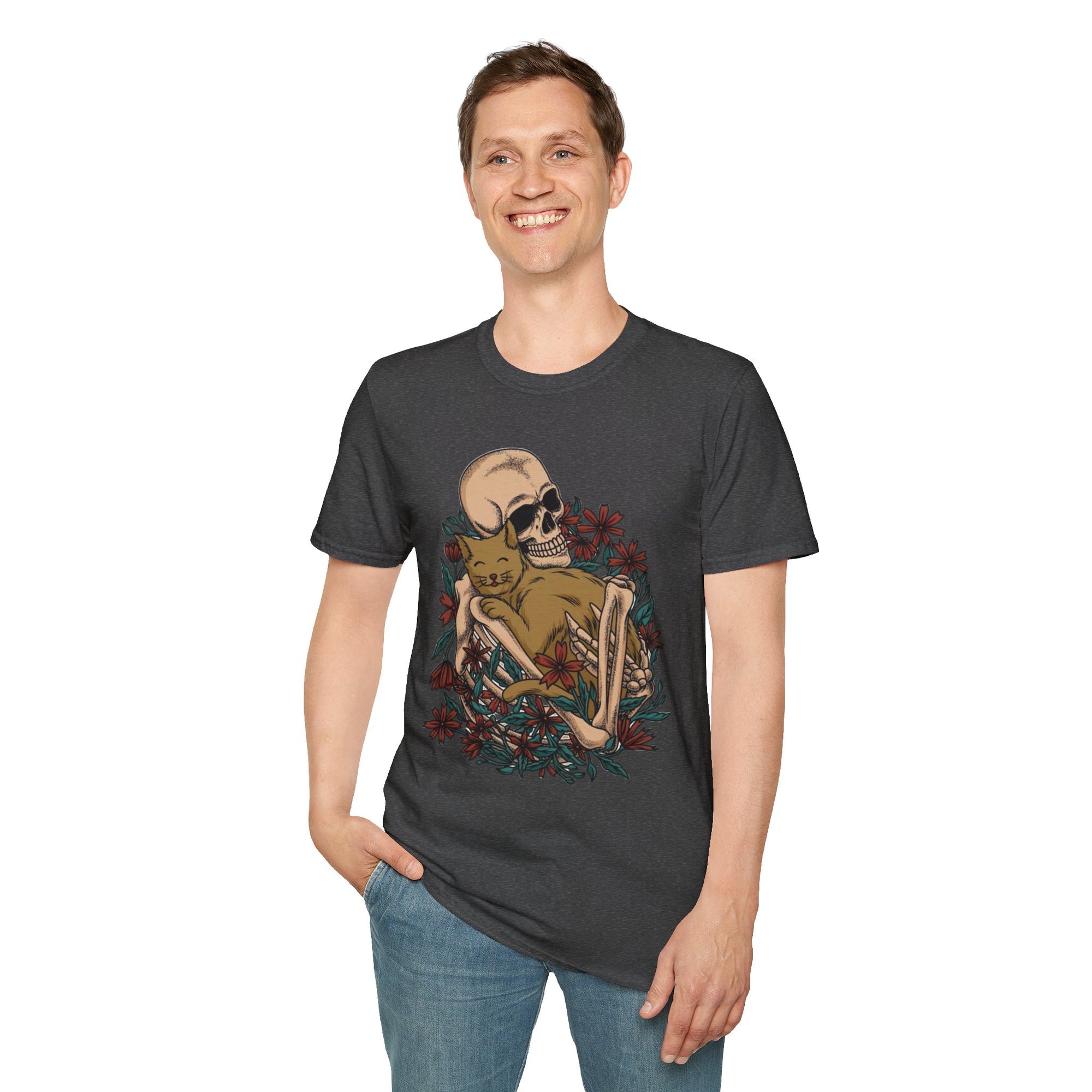 Skeleton Floral Unisex T-Shirt, Cute Grunge Tee, Quirky Halloween Shirt, Casual Everyday Wear, Unique Graphic Top