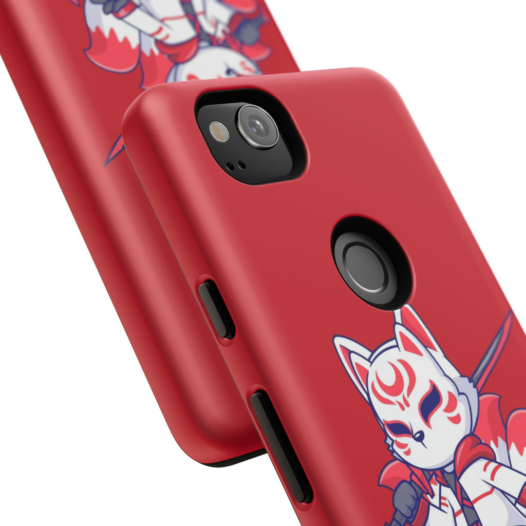 Anime-Inspired Tough Phone Case, Kawaii Fox Design, Gift for Gamers, Cute Phone Accessories, Red Phone Cover, Cosplay Merchandise