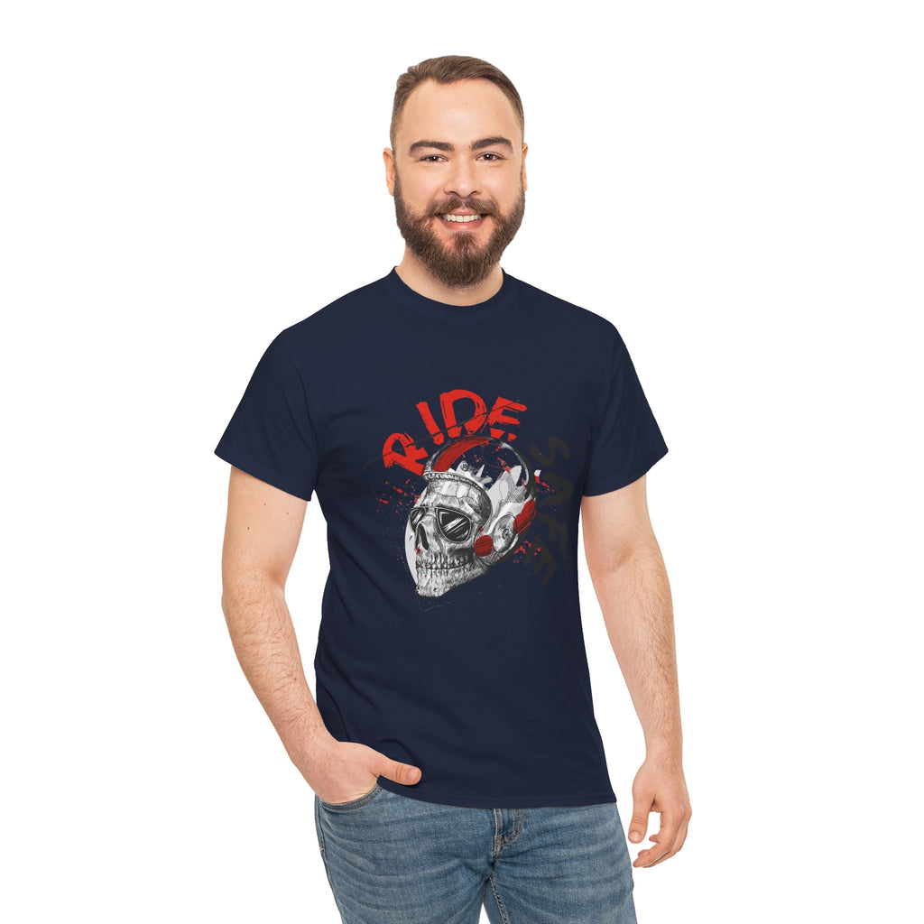 Skull Themed Ride Safe Tee, Unisex Heavy Cotton T-Shirt, Motorcycle Tee, Biker Apparel, Gift for Riders, Casual Wear