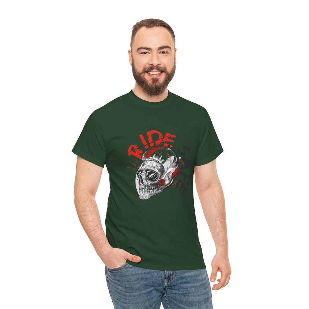 Skull Themed Ride Safe Tee, Unisex Heavy Cotton T-Shirt, Motorcycle Tee, Biker Apparel, Gift for Riders, Casual Wear