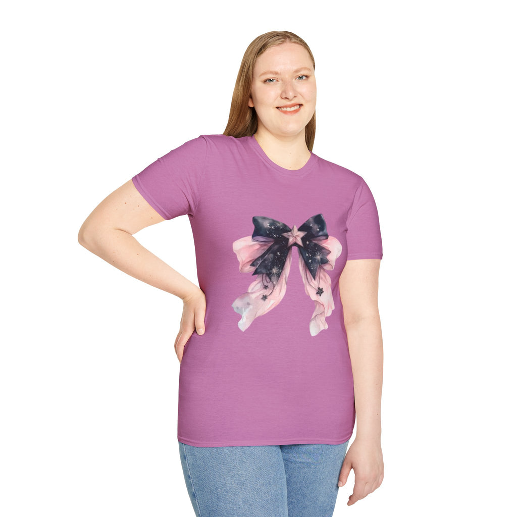 Whimsical Starry Bow T-Shirt, Cute Graphic Tee, Casual Wear, Gift for Her, Summer Fashion, Birthday Present