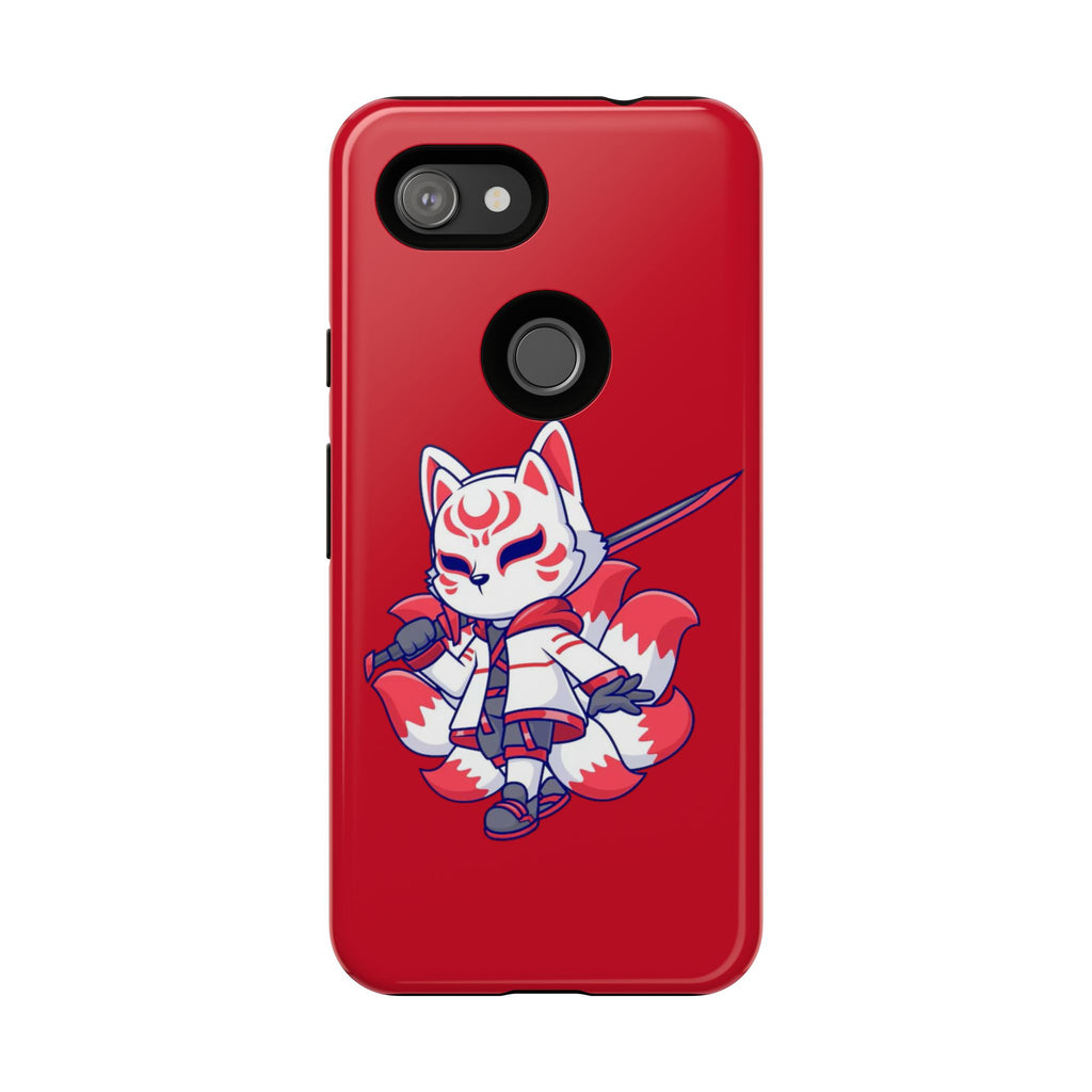 Anime-Inspired Tough Phone Case, Kawaii Fox Design, Gift for Gamers, Cute Phone Accessories, Red Phone Cover, Cosplay Merchandise