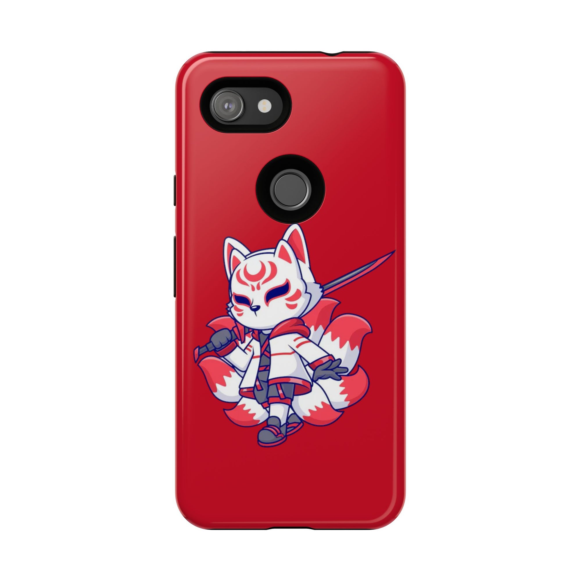 Anime-Inspired Tough Phone Case, Kawaii Fox Design, Gift for Gamers, Cute Phone Accessories, Red Phone Cover, Cosplay Merchandise